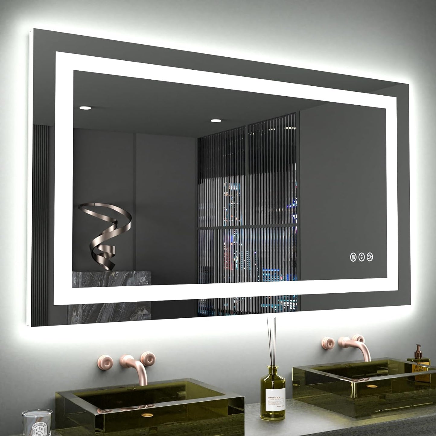 60”X30“ RGB LED Bathroom Mirror with Lights for Bathroom, Anti-Fog, Dimmable,Multiple Light Modes, RGB Backlit + Front Light, Memory Function, Tempered Glass