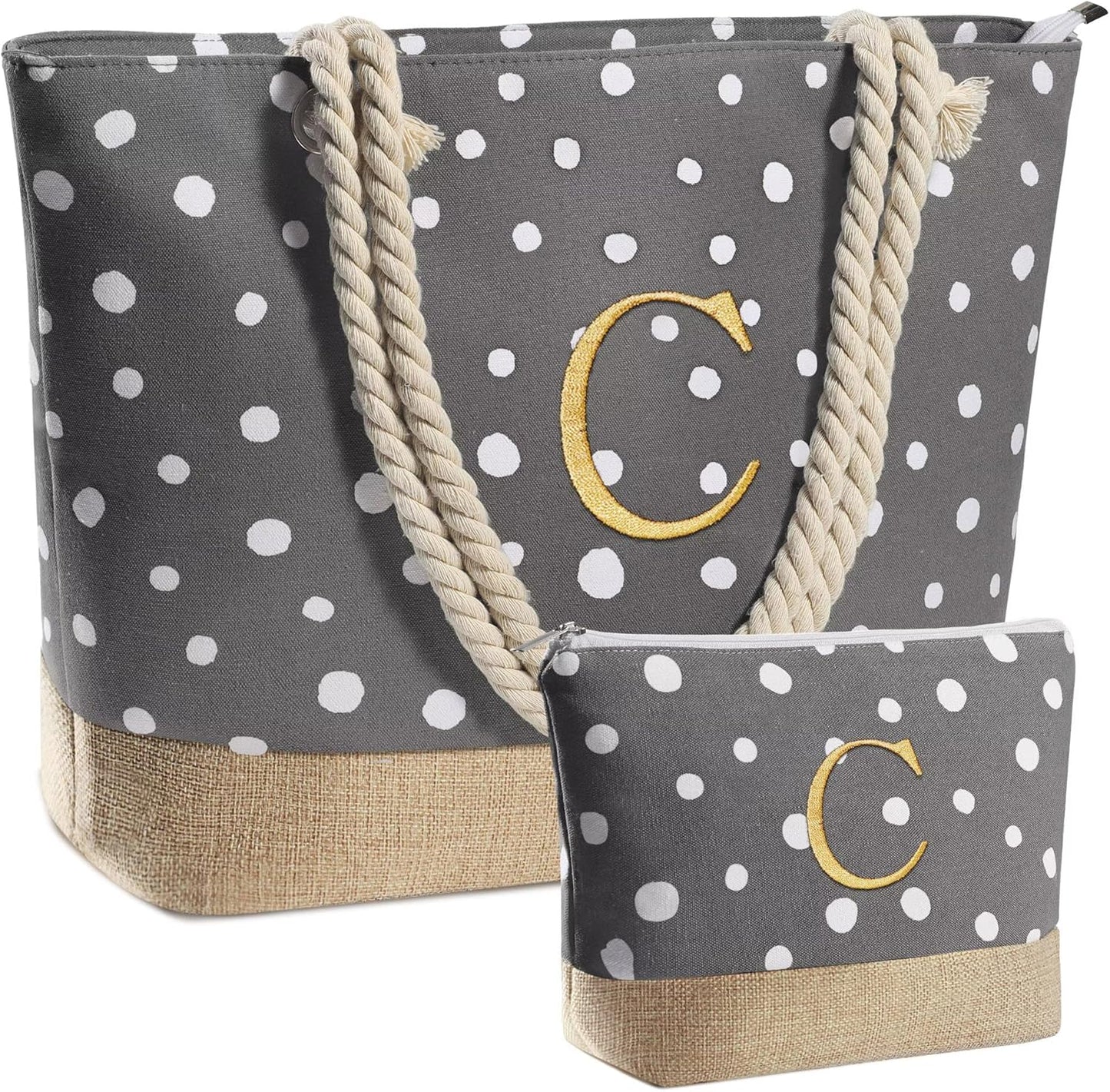 Gifts for Women - Personalized Birthday Gifts for Mom Friend, Travel Gifts Beach Tote Bag & Makeup Bag