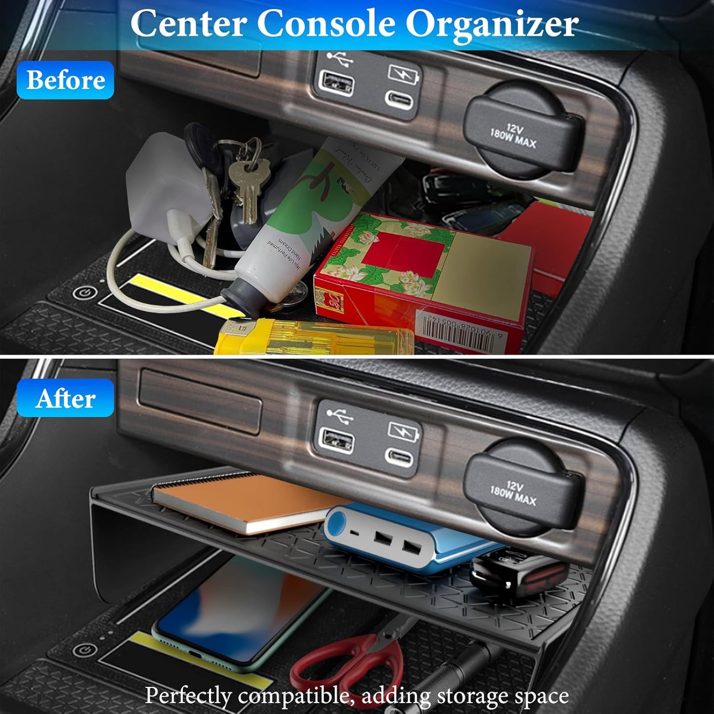 3PCS Center Console Organizer Compatible with Honda CRV 2023 2024 2025 Accessories CR-V Hybrid Armrest Organizer Tray Hidden Storage Box ABS Material