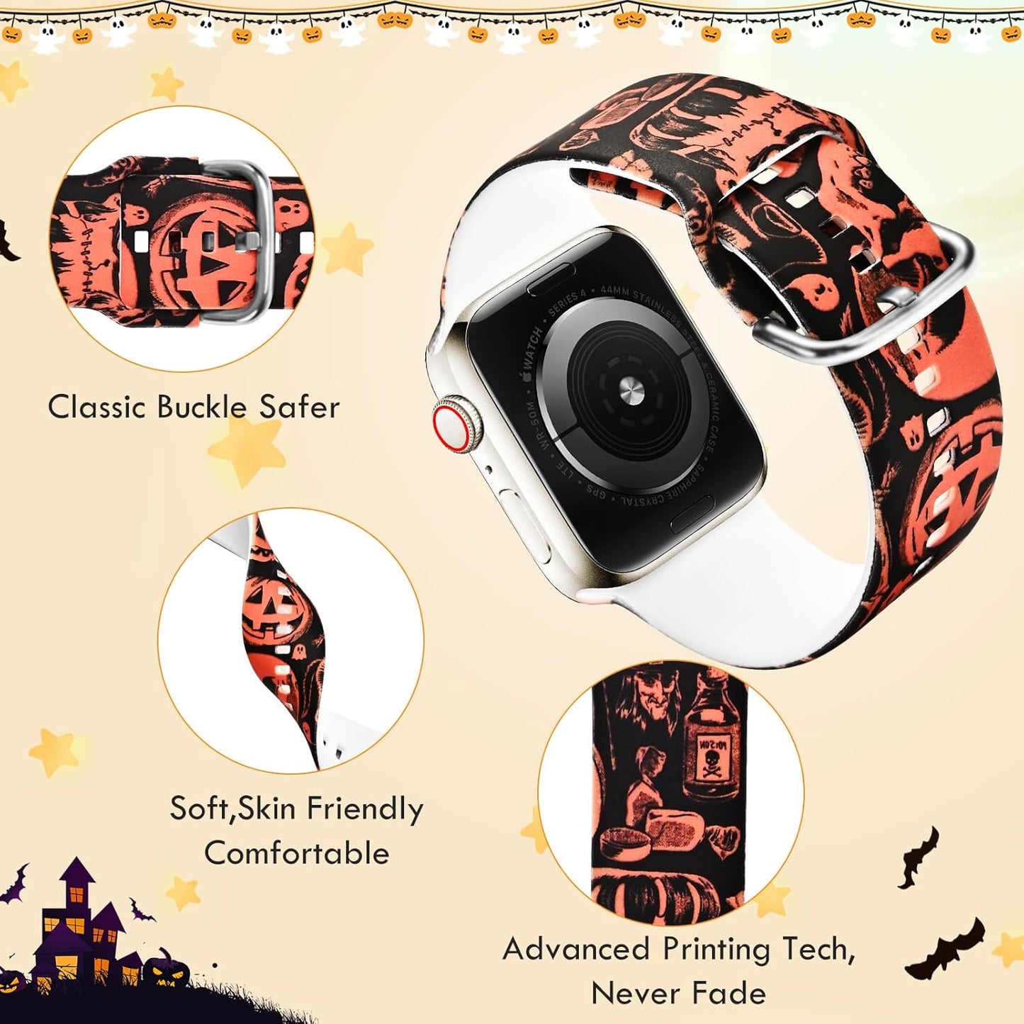 Fall Silicone Strap for Apple Watch Bands 41/40/38Mm, Soft Halloween Bracelet Compatible with Iwatch Band Series 10(42Mm)/9/8/7/6/Se/5/4/3, Waterproof Sport Pumpkin Wristband for Apple Watch Women Men
