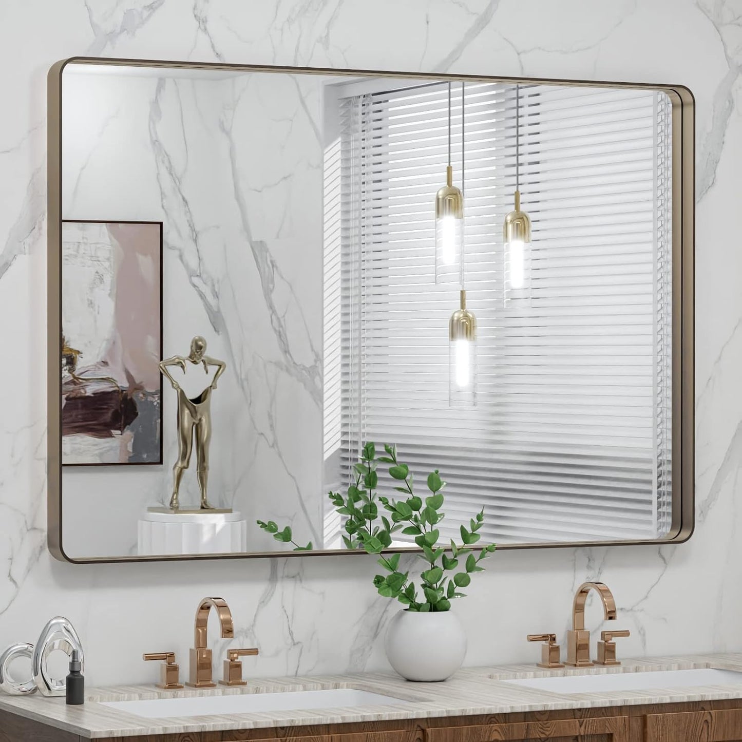 50X30 Inch Black Metal Framed Bathroom Mirror for Wall, Matte Black Bathroom Vanity Mirror Farmhouse, Large Rounded Rectangle Mirror, Anti-Rust, Tempered Glass, Hangs Horizontally or Vertically
