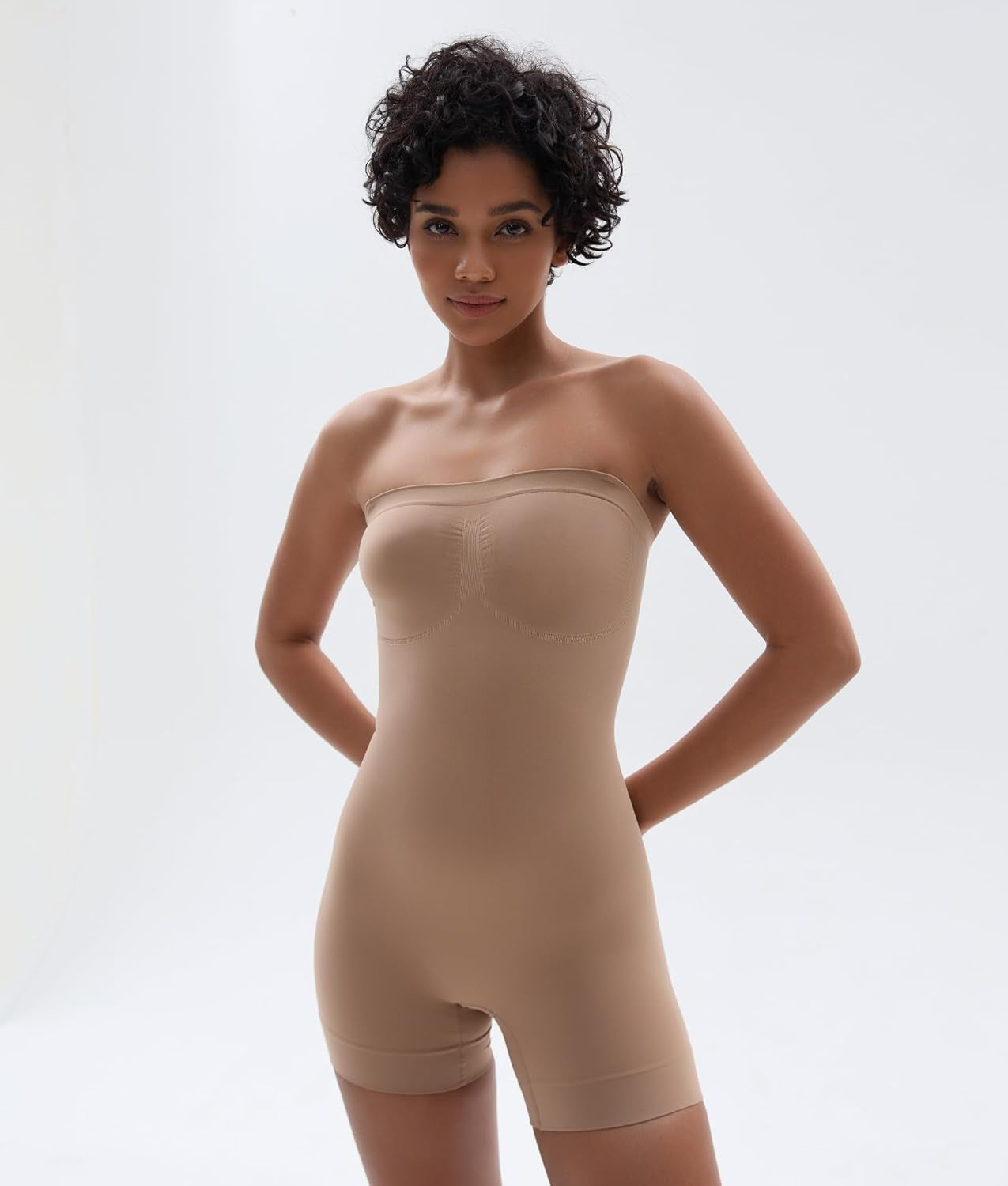 Strapless Shortie Bodysuit for Women Tummy Control Shapewear Seamless Sculpt Body Shaper with Removable Straps