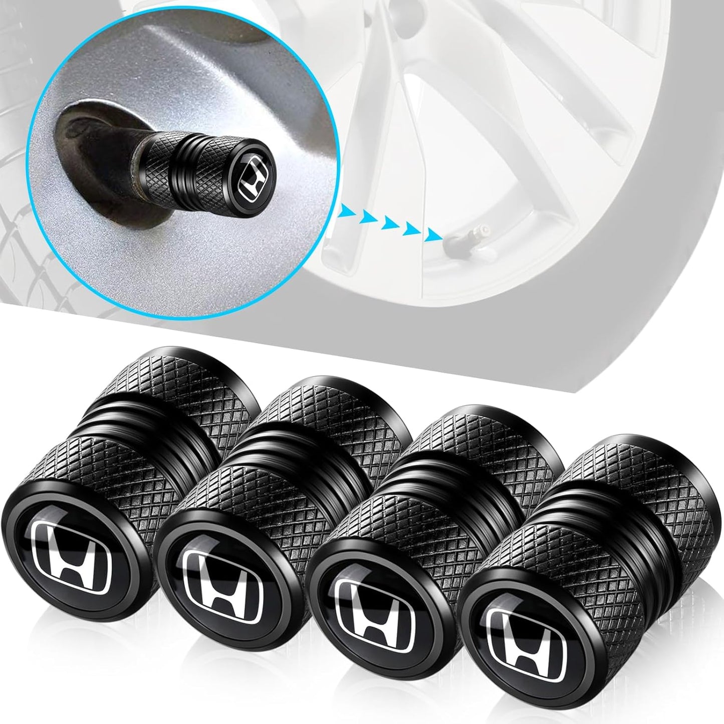 Tire Valve Stem Cap Cover for Honda Accord Civic CR-V Pilot Odyssey EX EX-L Tire Valve Caps Car Accessories 4 PCS Black