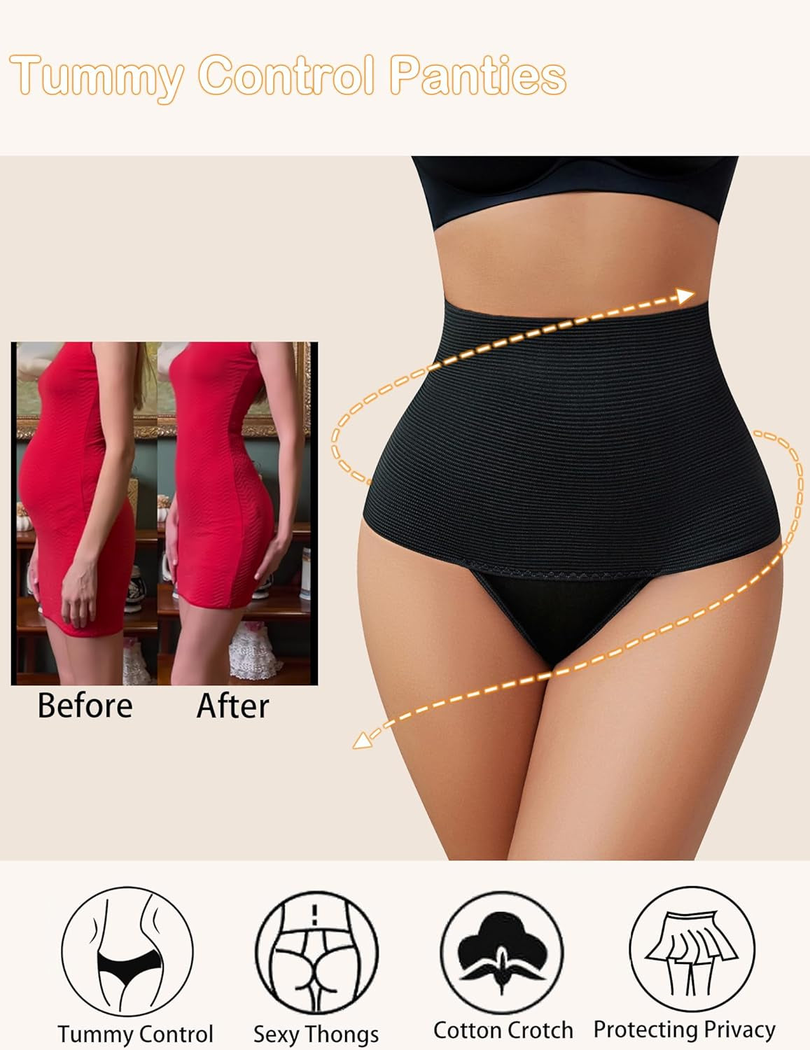 Women'S Shapewear Tummy Control Thong Mid Waist Lightweight Shaping Underwear Panty Girdle Body Shaper Brief