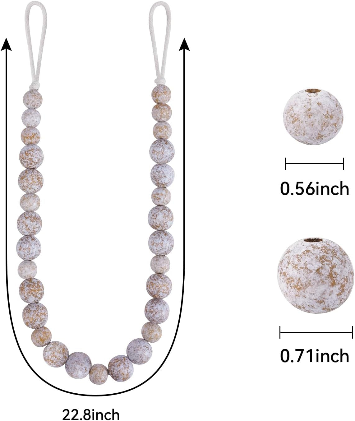 Wood Bead Curtain Tiebacks, Set of 6 Curtain Holdbacks for Thin or Thick Window Draperies, Boho Farmhouse Curtain Tiebacks with Hooks, Curtain Tie Backs for Home Office Room Décor