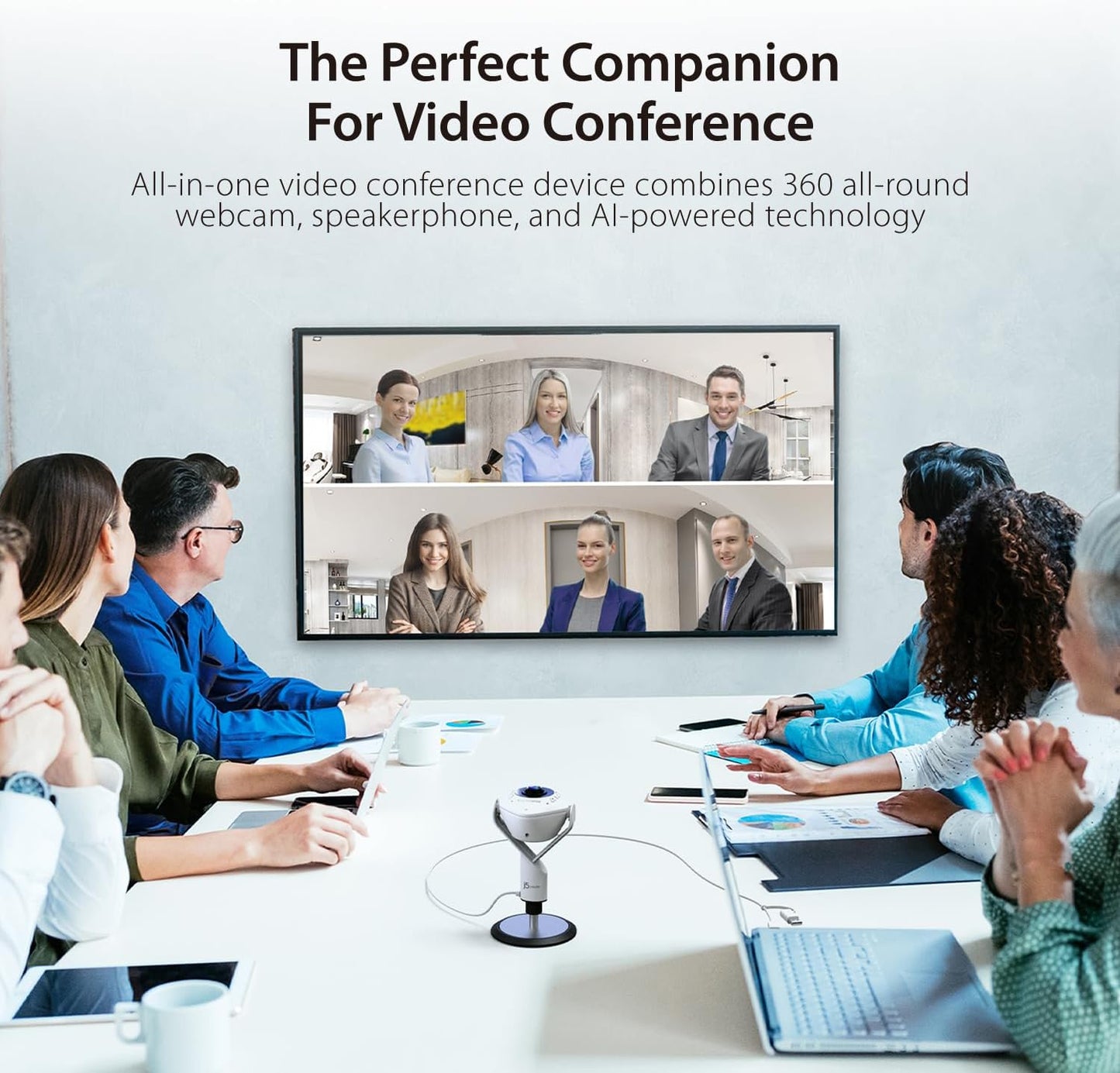 360 All around Ai-Powered Conference Room Camera with Speakerphone, Smart-Tracking, Auto-Framing, Include a Remote Control (JVU368)
