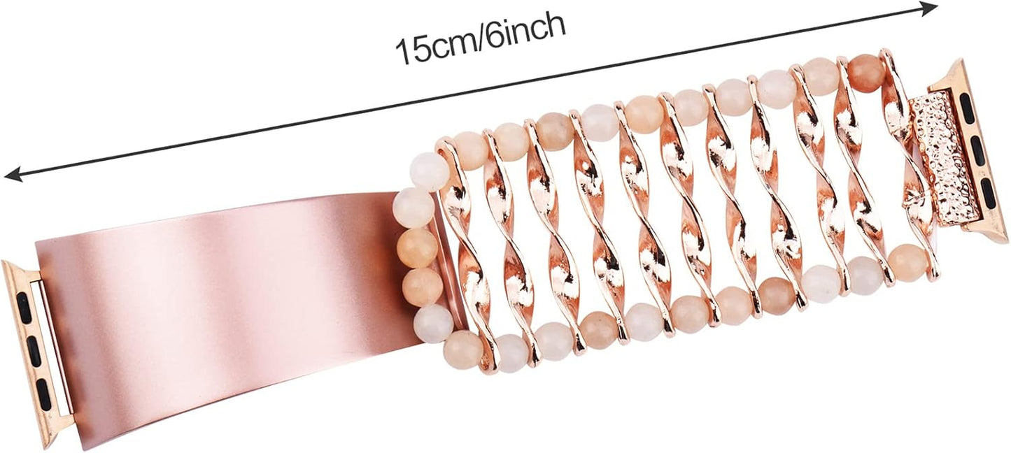 Simple Fancy Wide Apple Watch Band Compatible for Iwatch Ultra Series SE 8 7 6 5 4 3 Beaded Bracelet Stainless Steel Watch Band (42Mm/44Mm/45Mm)