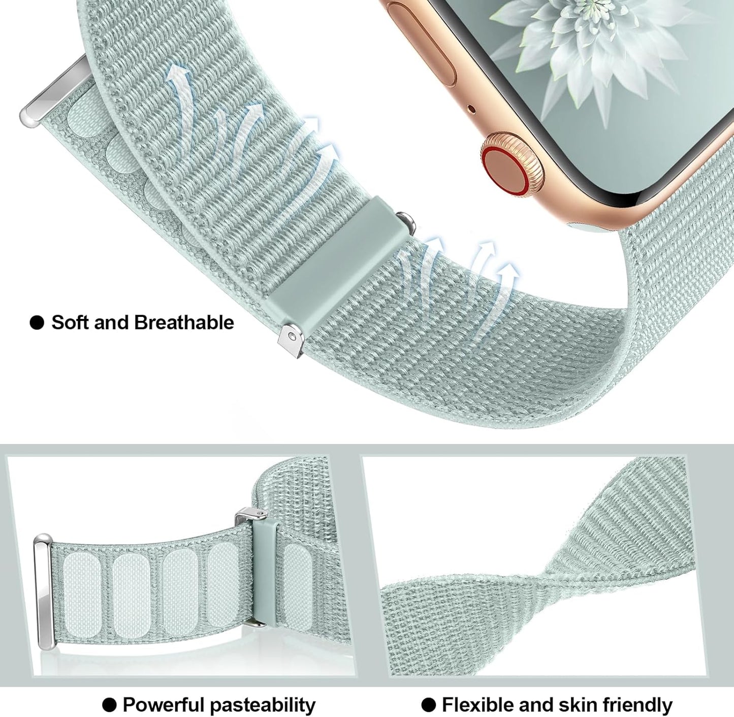 Nylon Band Compatible with Apple Watch Band 38Mm 40Mm 41Mm 42Mm 44Mm 45Mm 46Mm 49Mm for Women Men, Soft Braided Stretchy Solo Loop Sport Band for Iwatch Series 10/9/8/7/6/Se/Ultra Blue Fog S