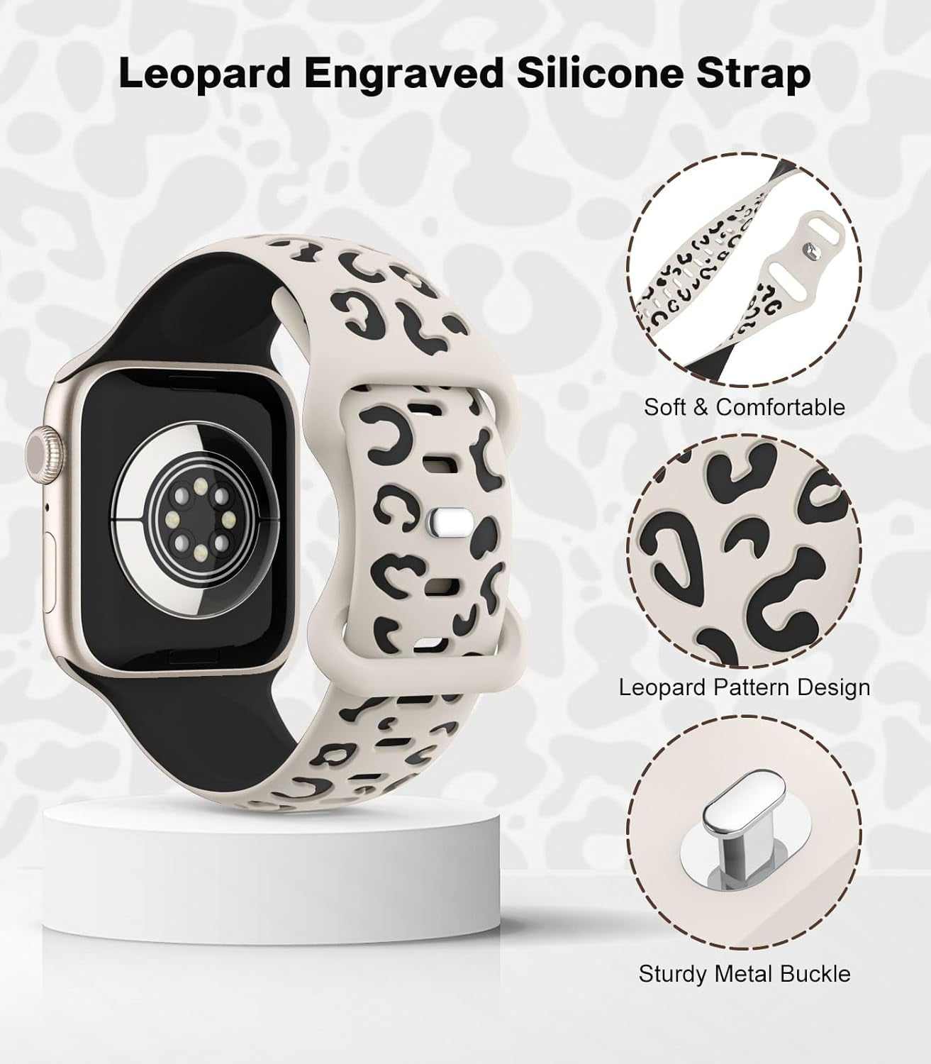 Leopard Engraved Band Compatible with Apple Watch Band 41Mm 40Mm 38Mm 42Mm 44Mm 45Mm 49Mm Women Men Silicone,Cheetah Sport Strap Wristband for Iwatch Band Series 9 8 7 6 5 4 SE Ultra 2