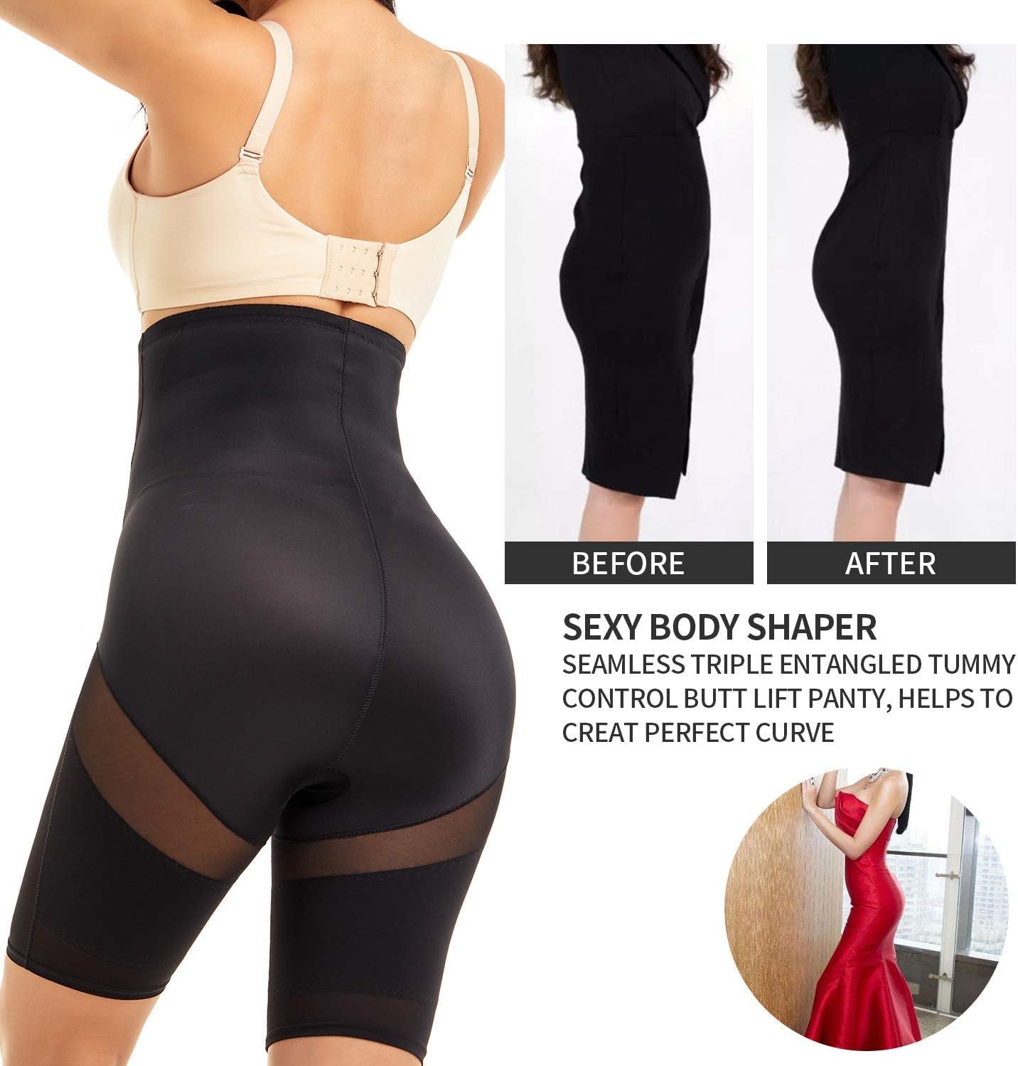 Tummy Control Body Shaper Shorts - High Waist Thigh Slimmer Panties Shapewear