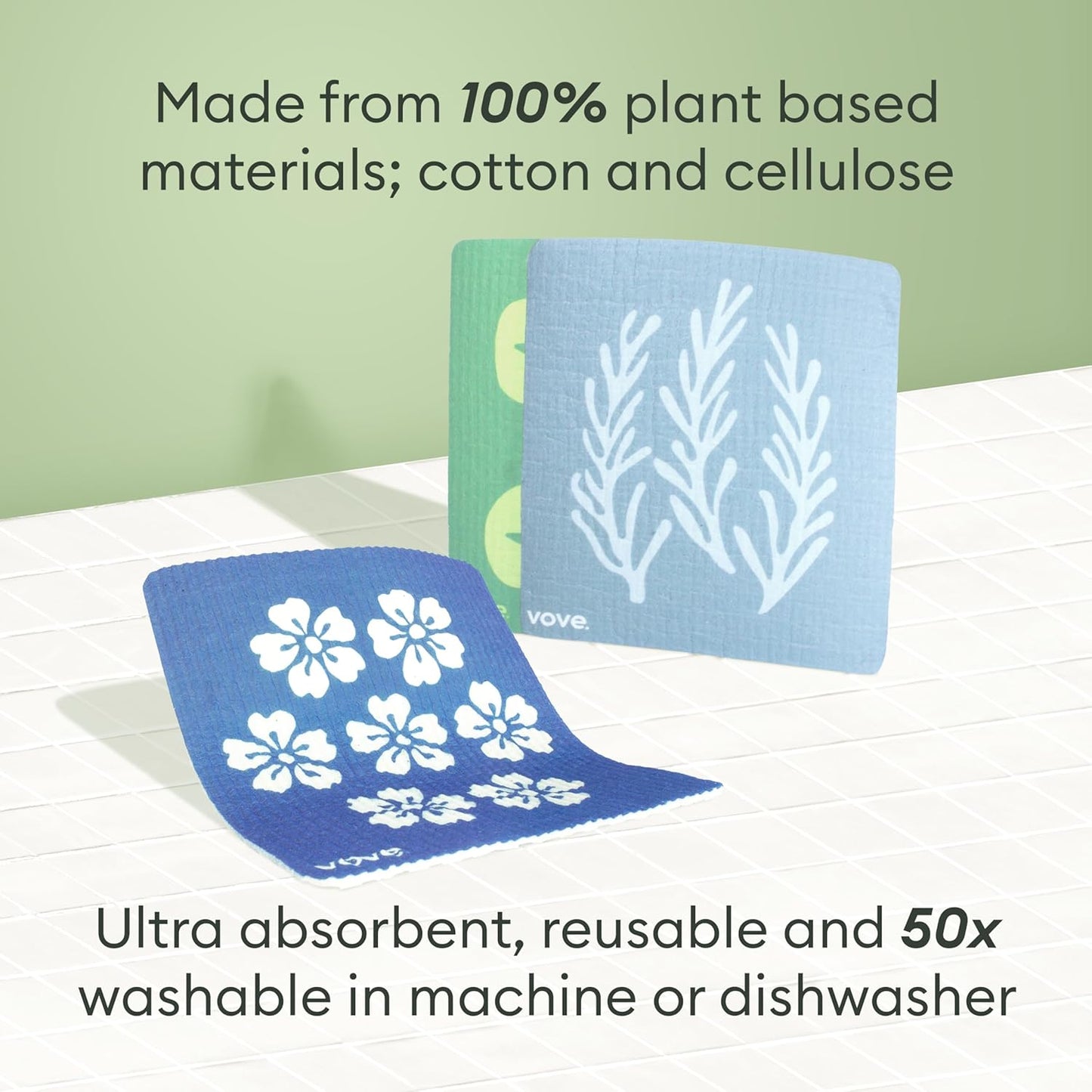 Swedish Dishcloths 5 Pack | Reusable Paper Towels | Eco-Friendly Cleaning Cloths | Designer Prints | Absorbent Natural Cellulose & Cotton | Sustainable Kitchen Sponge Cloth | Washable