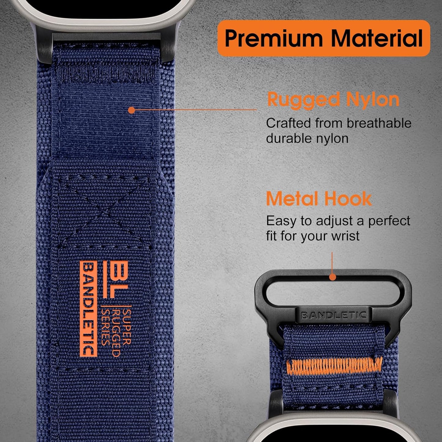 Rugged Nylon Compatible with Apple Watch Bands for Men, Soft Woven Adjustable Tactical Wristbands Strap for Iwatch Ultra 2 49Mm, Series 10 46Mm, 9 8 7 45Mm, SE2 SE 6 5 4 44Mm, 3 2 1 42Mm