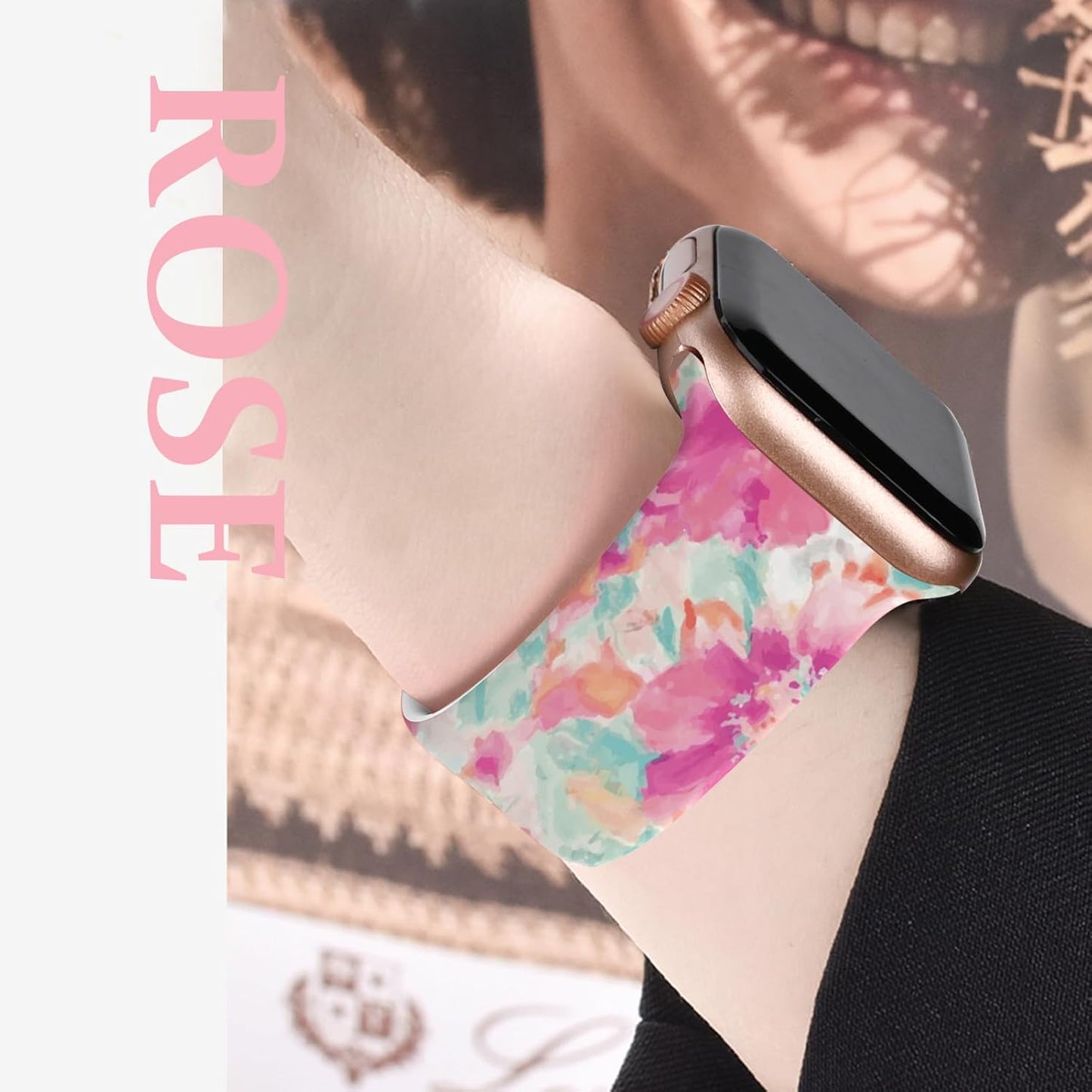 Floral Silicone Band Compatible with Apple Watch Bands for Women, 38Mm 40Mm 41Mm 42Mm 44Mm 45Mm 49Mm, for Iwatch Band Series 9 SE Ultra 8 7 6 5 4 3 2 1