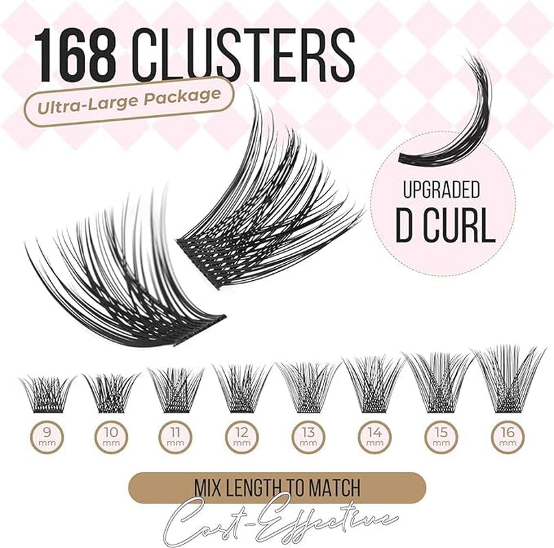 56D Diy Lash Extension Kit,Cluster Eyelash Extension Kit,Individual Lashes Kit,Cluster Lashes with Lash Bond and Seal,Lash Glue Remover and Lash Applicator