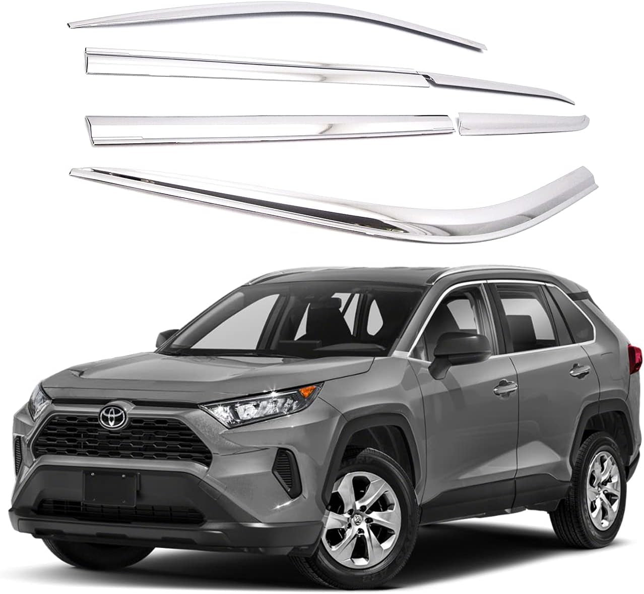 Tape-On Rain Guards Window Visors 6 Pcs Set for Toyota Rav4 2019 2020 2021 2022 2023 2024 / Window Deflectors, Out-Channel Vent Shades (Smoked)