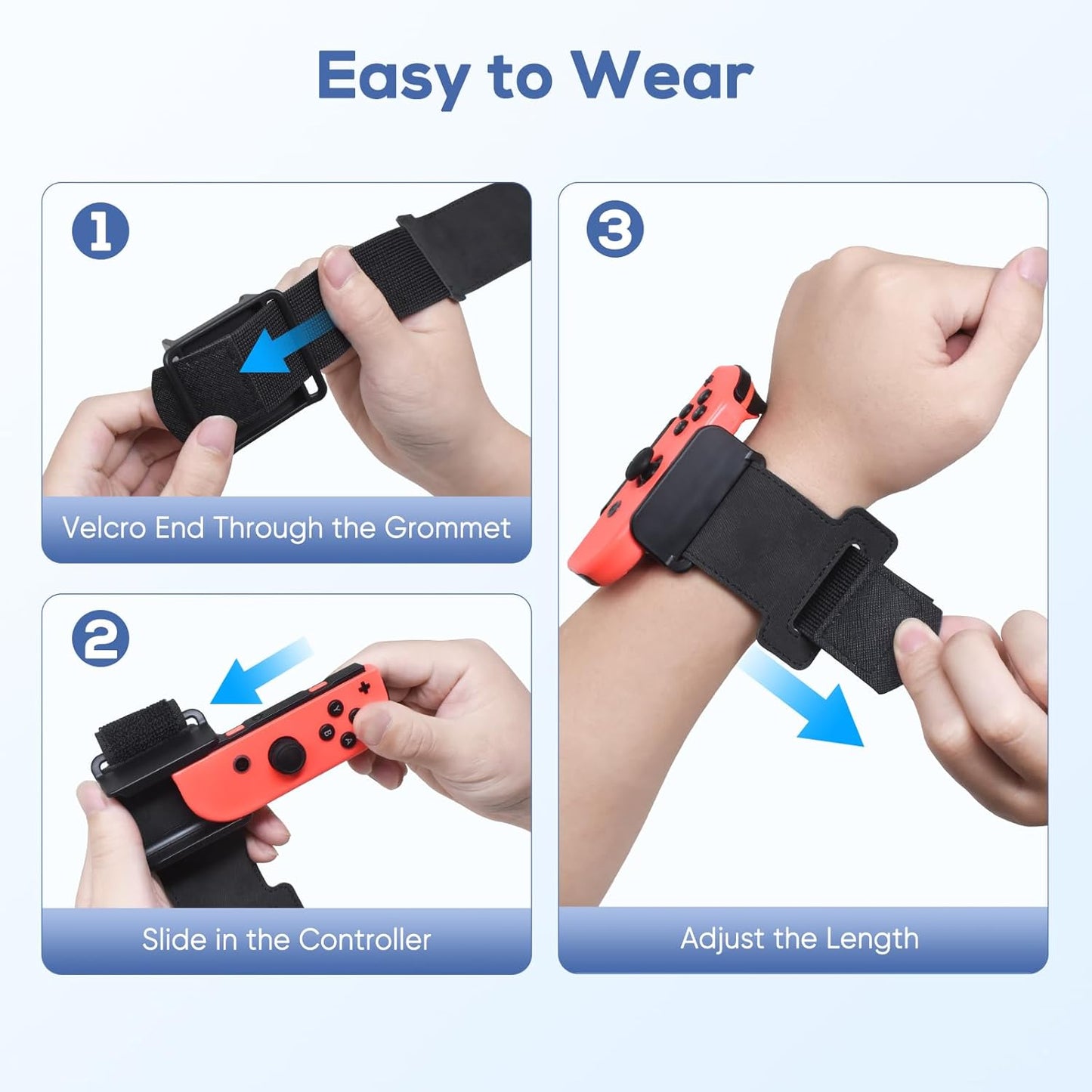Wrist Bands for Nintendo Switch Just Dance 2025 2024 2023 & Zumba Burn It Up, Adjustable Elastic Straps for Switch & Switch OLED Joy Con Controller, 2 Pack Wristbands for Kid and Adult - Black