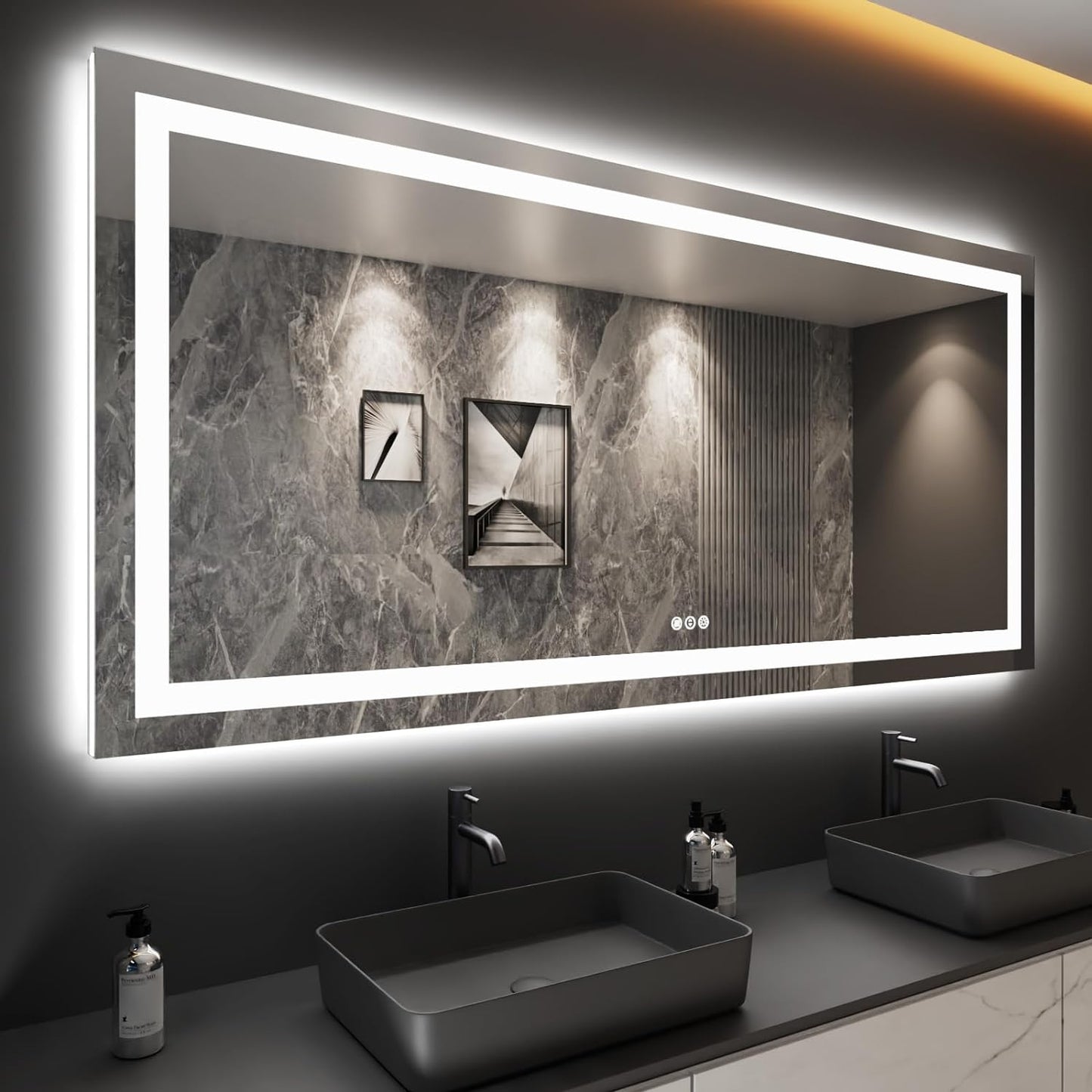 60”X30“ RGB LED Bathroom Mirror with Lights for Bathroom, Anti-Fog, Dimmable,Multiple Light Modes, RGB Backlit + Front Light, Memory Function, Tempered Glass