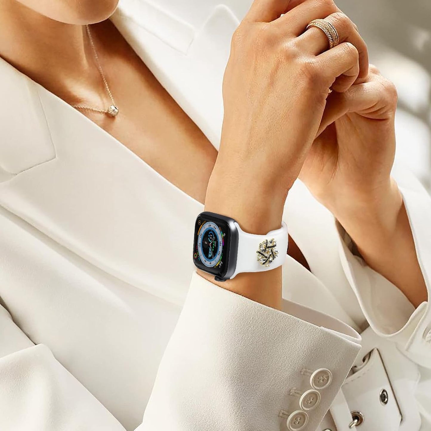 Designer Silicone Watch Band Compatible with Apple Watch 41Mm 40Mm 38Mm 45Mm 44Mm 42Mm 49Mm, Cute Women Iwatch Bracelet Charm Strap, Fancy Wristband for Series Ultra 8 7 6 5 4 3 2 1 SE