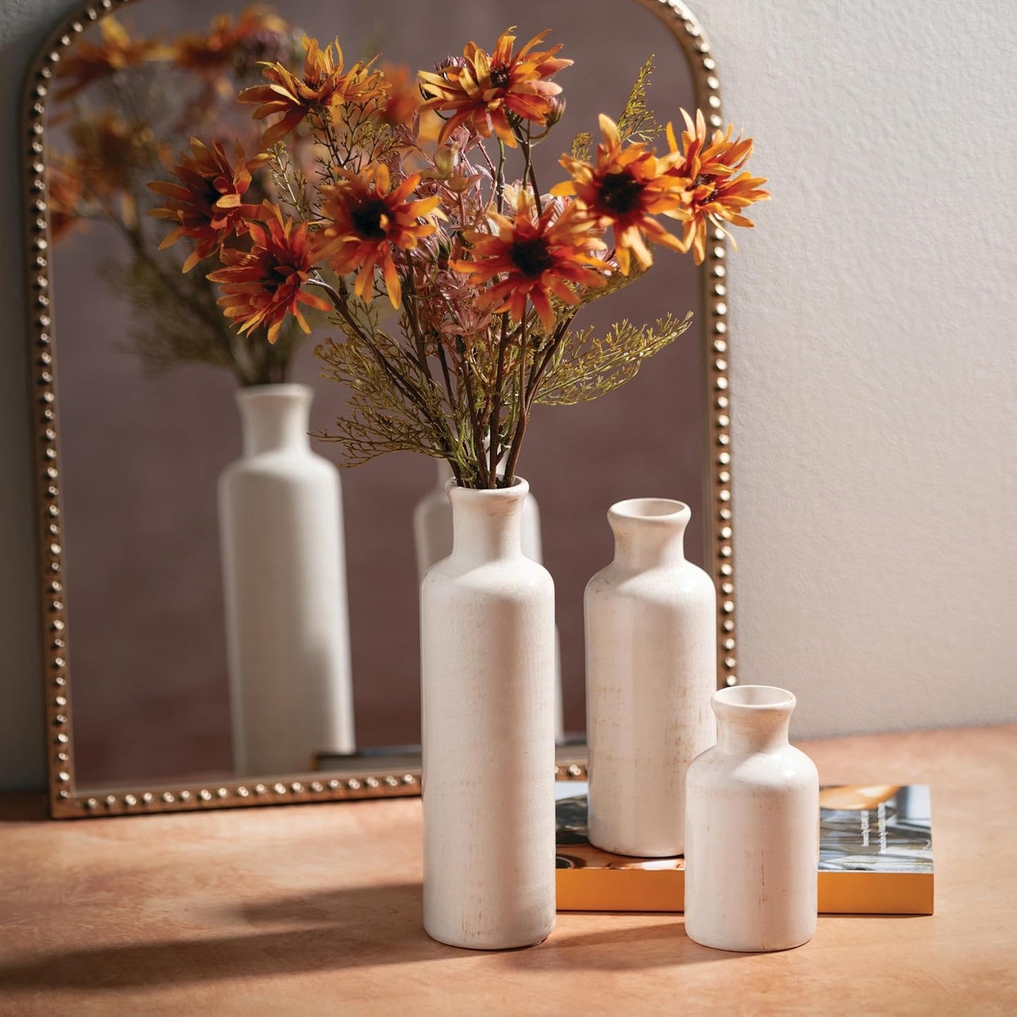 White Ceramic Vase Set, Farmhouse Decor, Home Decorative Vase, Vases for Your Kitchen, Bedroom, Office, Living Room, Bathroom, & Shelf Centerpiece Table Decorations (CM2333)