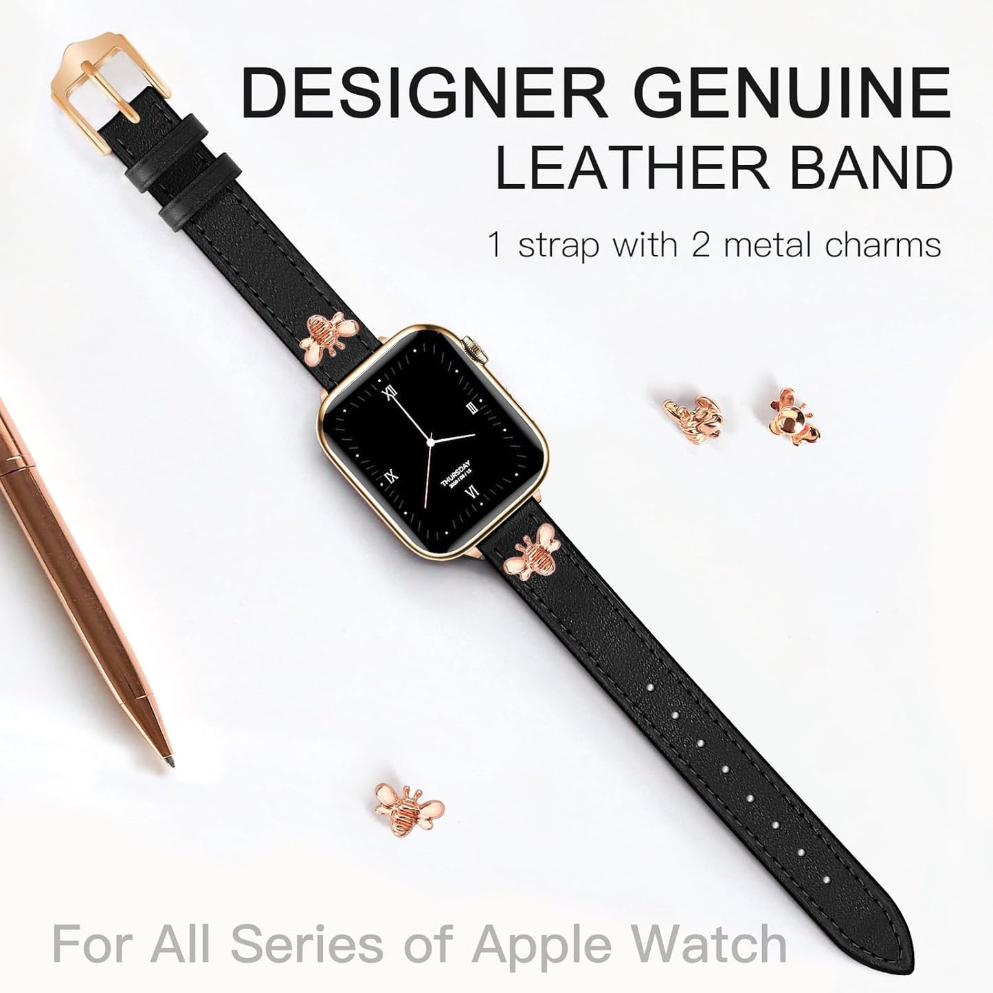 Elegant Slim Leather Bands Boho Beaded Watch Band Bundle Compatible with Apple Watch 38Mm 40Mm 41Mm 42Mm 44Mm 46Mm 45Mm 49Mm Women for Iwatch Series 10/9/8/7/6/5/4/3/2/1/Se/Ultra
