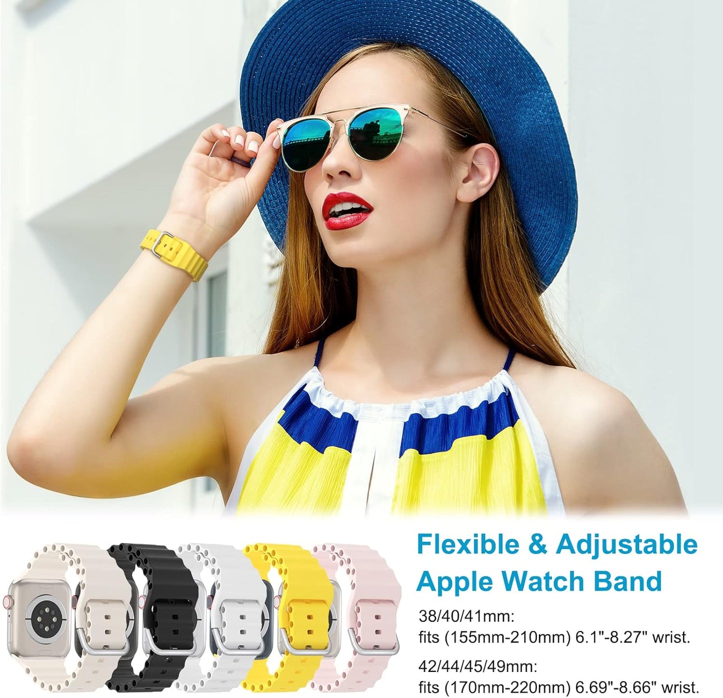 Ocean Sport Silicone Bands Compatible with Apple Watch Band 49Mm 45Mm 44Mm 42Mm 41Mm 40Mm 38Mm, Soft Breathable Classic Clasp Wrist Strap for Iwatch Ultra Series 8/SE/7/6/5/4/3/2/1 Men Women