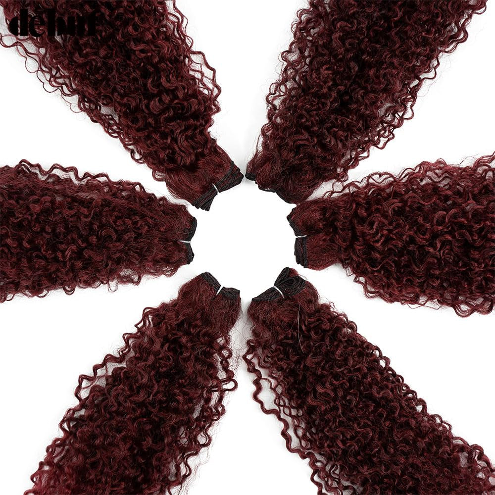 Synthetic Hair 7Pcs Kinky Curly 22 24 26 Inches Gradient Burgundy 6 Bundles Tight Curly Hair with 1Pc Crochet Hair for Women Ombre Red Color