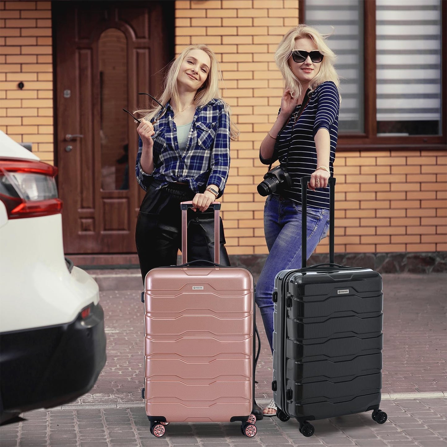 Luggage Set 3 Piece, PC+ABS Lightweight Suitcase Sets with Spinner Wheels, Hard Shell Luggage Sets with TSA Lock Rosegold (20/24/28)