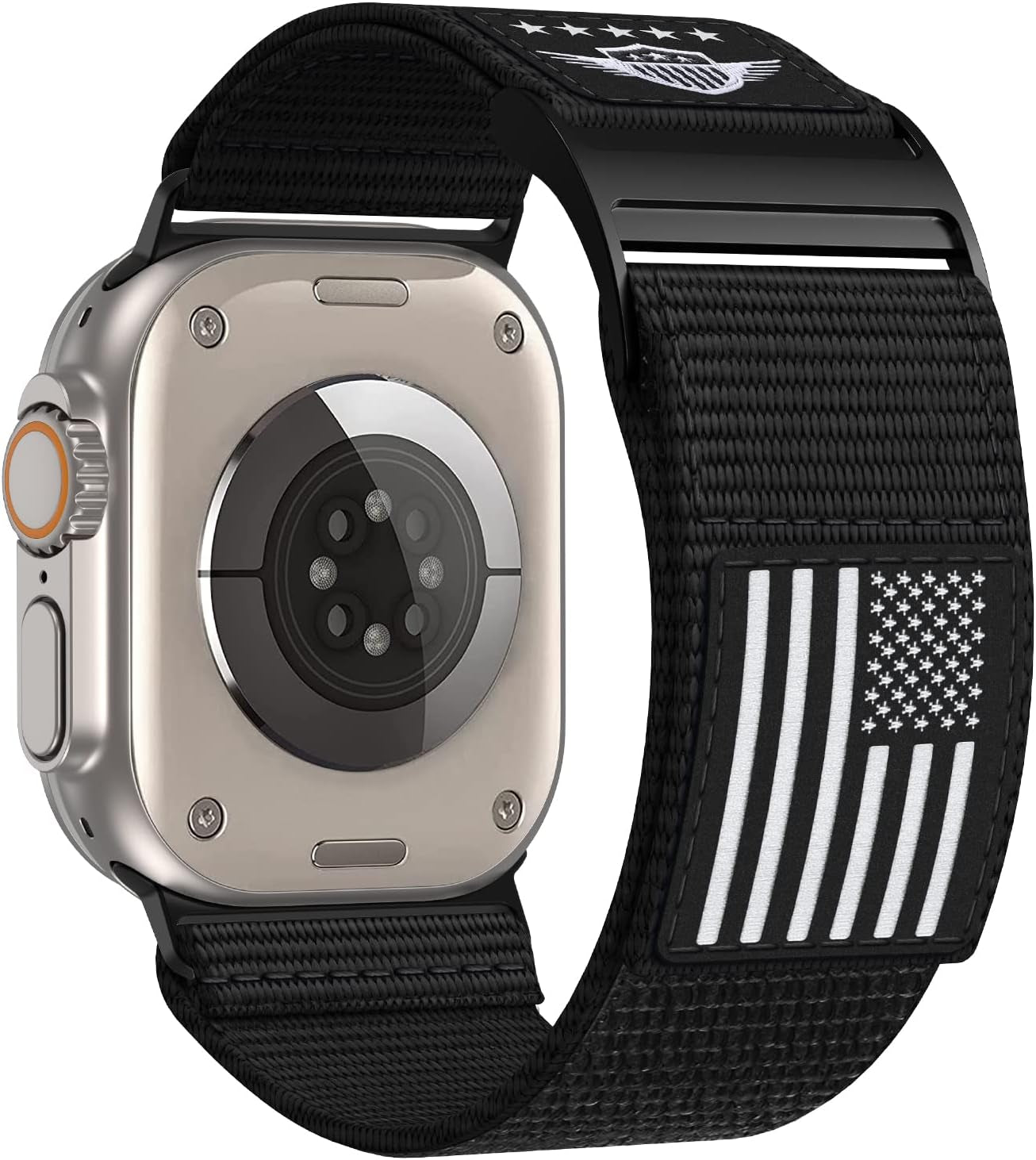 Rugged Nylon Band Compatible with Apple Watch Band 49Mm 45Mm 44Mm 42Mm,Soft Sport Loop Adjustable Wristbands Replacement Strap for Apple Watch Ultra Iwatch Series 8/7/SE/6/5/4/3/2/1,USA Flag Black