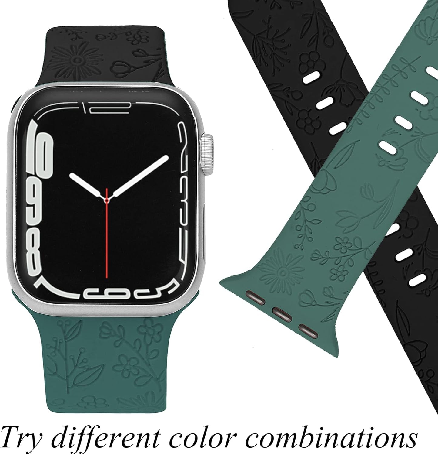 Flower Engraved Bands Compatible with Watch Band 38Mm 40Mm 41Mm 42Mm 44Mm 45Mm Women Men,Sport Strap Replacement Wristbands for Watch Series 7/6/5/4/3/2/1/SE,3 Pack