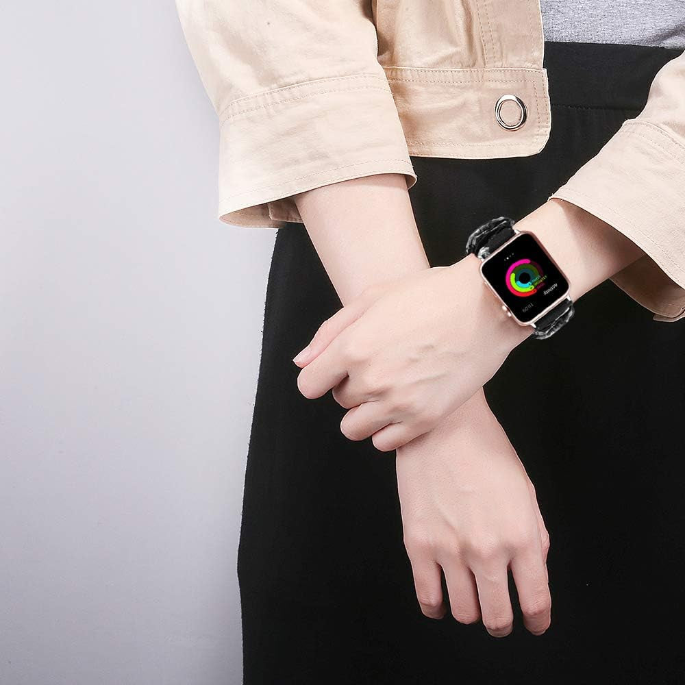 Compatible with Apple Watch Band 38Mm 40Mm 42Mm 44Mm Soft Floral Fabric Elastic Scrunchies Iwatch Bands for Apple Watch Series 6,SE,5,4,3,2,1 38Mm/40Mm Gray Flower L
