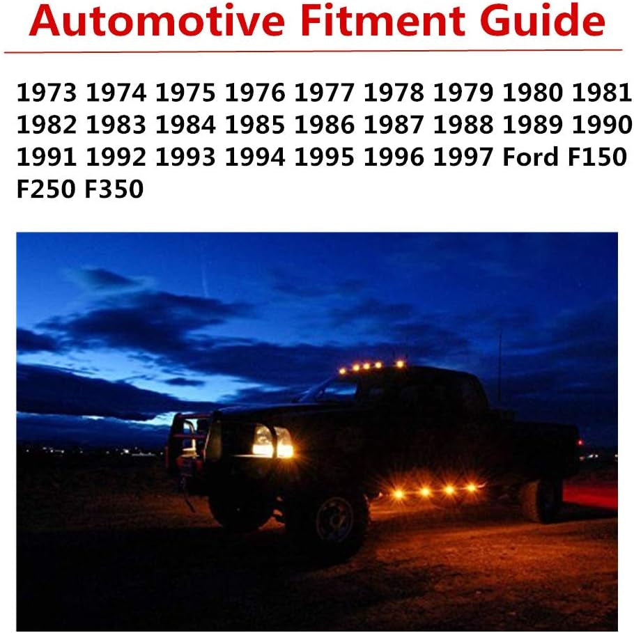 5 X Cab Roof Marker Lights Amber Lens White LED Compatible with 1973-1997 Ford F-150 F-250 F-350 F Series Pickup Super Duty Trucks, Cab Roof Running Lights, Accessories Light W/Wiring Pack