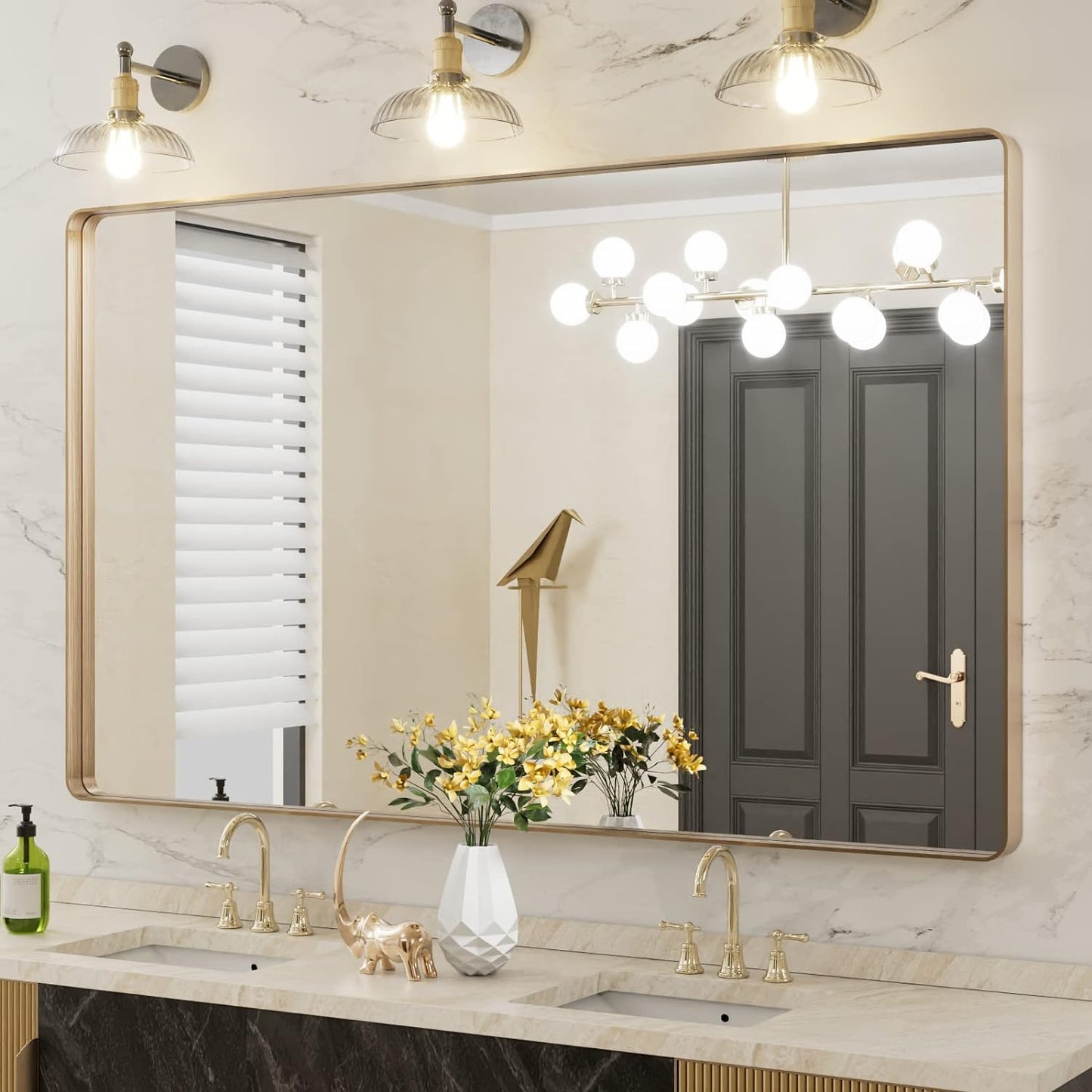 50X30 Inch Black Metal Framed Bathroom Mirror for Wall, Matte Black Bathroom Vanity Mirror Farmhouse, Large Rounded Rectangle Mirror, Anti-Rust, Tempered Glass, Hangs Horizontally or Vertically