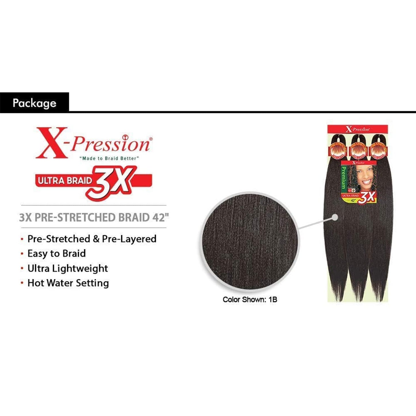 X-Pression Kanekaion 3X Pre Stretched Braid 42" (3-Pack, 2T1B/BU)