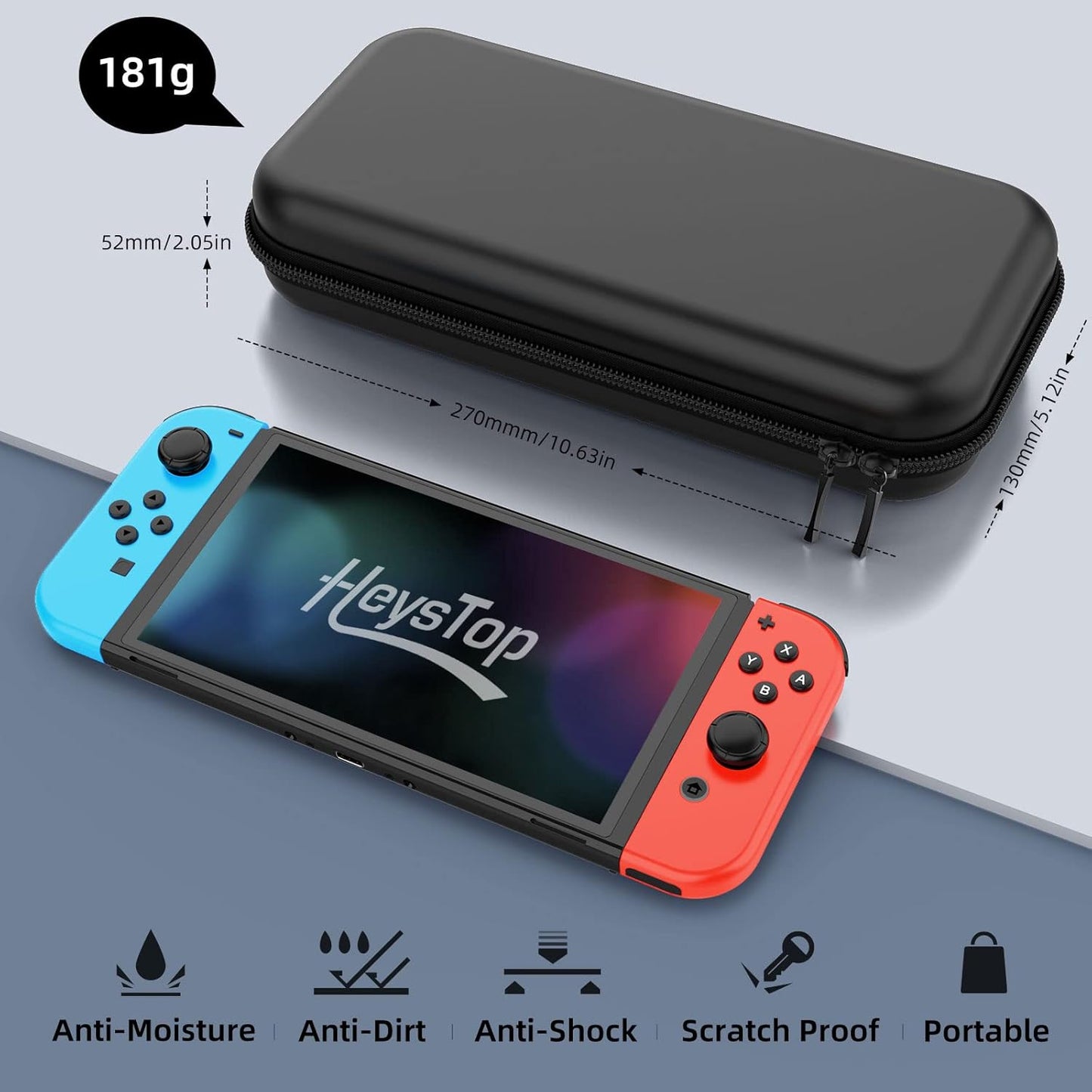 Switch Case Compatible with Nintendo Switch, 9 in 1 Switch Accessories Kit with Carrying Case, Dockable Protective Case, HD Screen Protector and 6Pcs Thumb Grips Caps