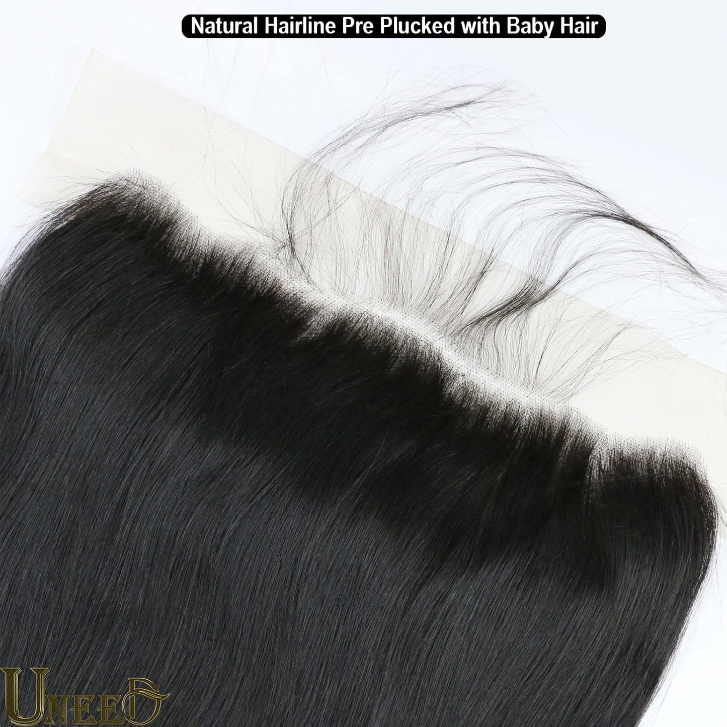 13X4 Frontal HD Lace Frontal 16 Inch Straight Frontal Human Hair Transparent HD Frontal Closure 150% Density Natural Hairline Pre Plucked with Baby Hair Black Color
