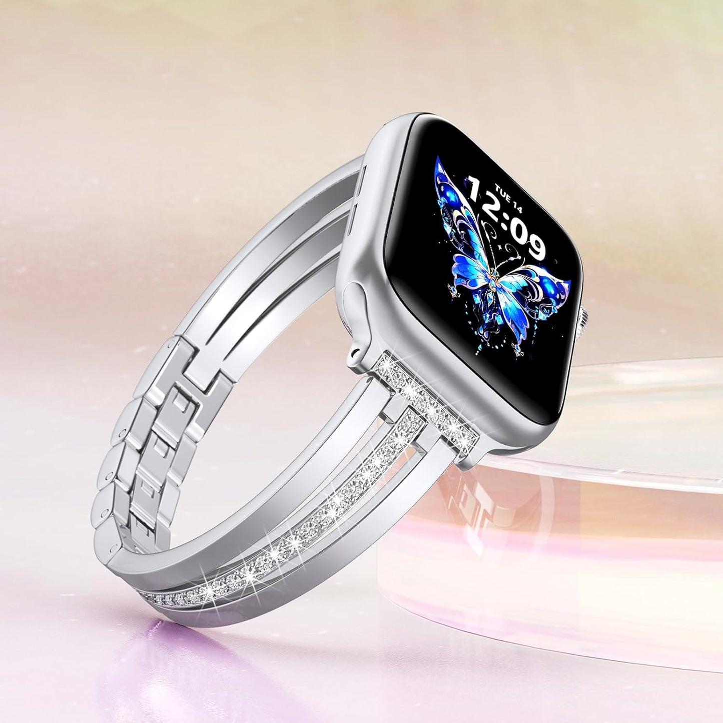 Slim Gold Band Compatible with Apple Watch 38Mm 40Mm 41Mm 42Mm 44Mm 45Mm 46Mm Women Thin Metal Strap Dressy Jewelry Bracelet with Bling Diamond for Iwatch Bands Series 10 9 8 7 6 5 4 3 SE