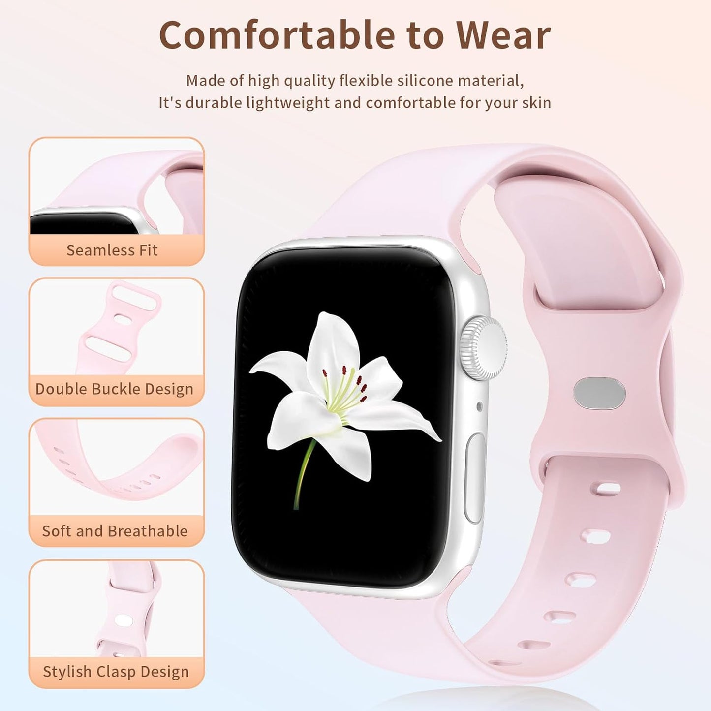 Band Compatible with Apple Watch 38Mm 40Mm 41Mm 42Mm 44Mm 45Mm 49Mm S/M L/M, Replacement Soft Silicone Sport Strap for Iwatch Series Ultra 9/8/7/6/5/4/3/2/1 SE Women Men