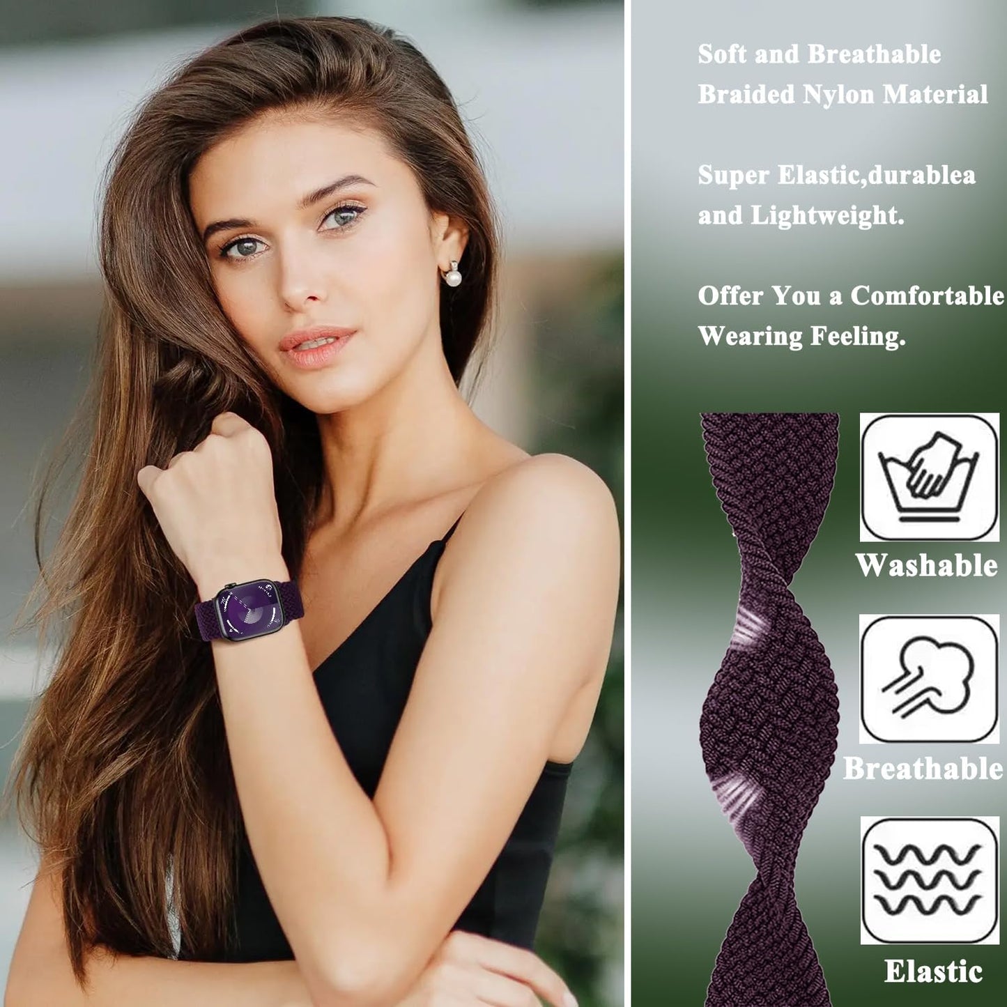 Nylon Braided Solo Loop for Apple Watch Stretchy Woven Band 49Mm 45Mm 44Mm 42Mm 41Mm 40Mm 38Mm,Elastic Braided Sport Wrist Straps with Magnetic Clasp for Iwatch Series 9 8 7 6 5 4 3 2 1 SE Ultra 1/2