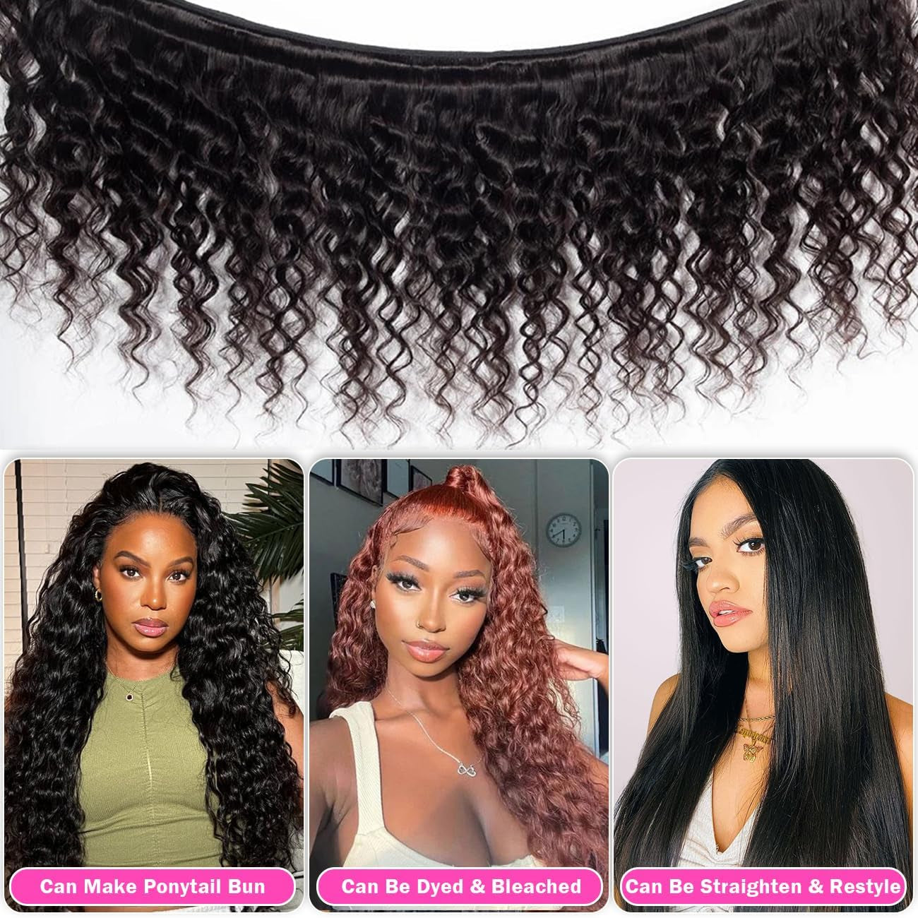 12A Deep Wave Human Hair Bundles Brazilian Deep Curly Bundles Human Hair 16 18 20 Inchs 3 Bundles Deals Human Hair 100% Unprocessed Natural Black