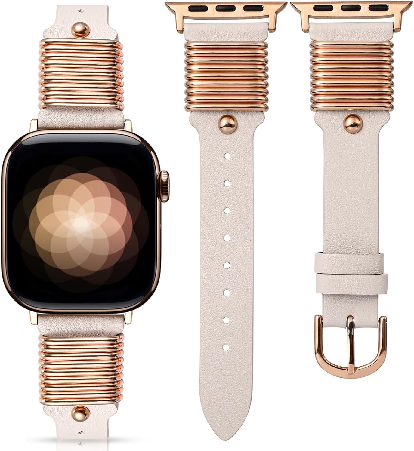 2 Packs Leather Band Compatible with Apple Watch Band Women 38/40/41/42/44/45/46/49Mm, Dressy Fancy Leather Strap for Iwatch Bands Series 10 9 8 7 6 5 4 3 2 1 SE Ultra