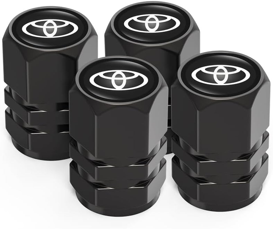 4Pcs Metal Car Tire Valve Stem Caps,Car Tire Air Caps Cover for Toyota Corolla Avalon Camry Prius Allion RAV4 Highlander, Anti-Corrosion Premium Alloy Leak-Proof Car Tire Accessories Black