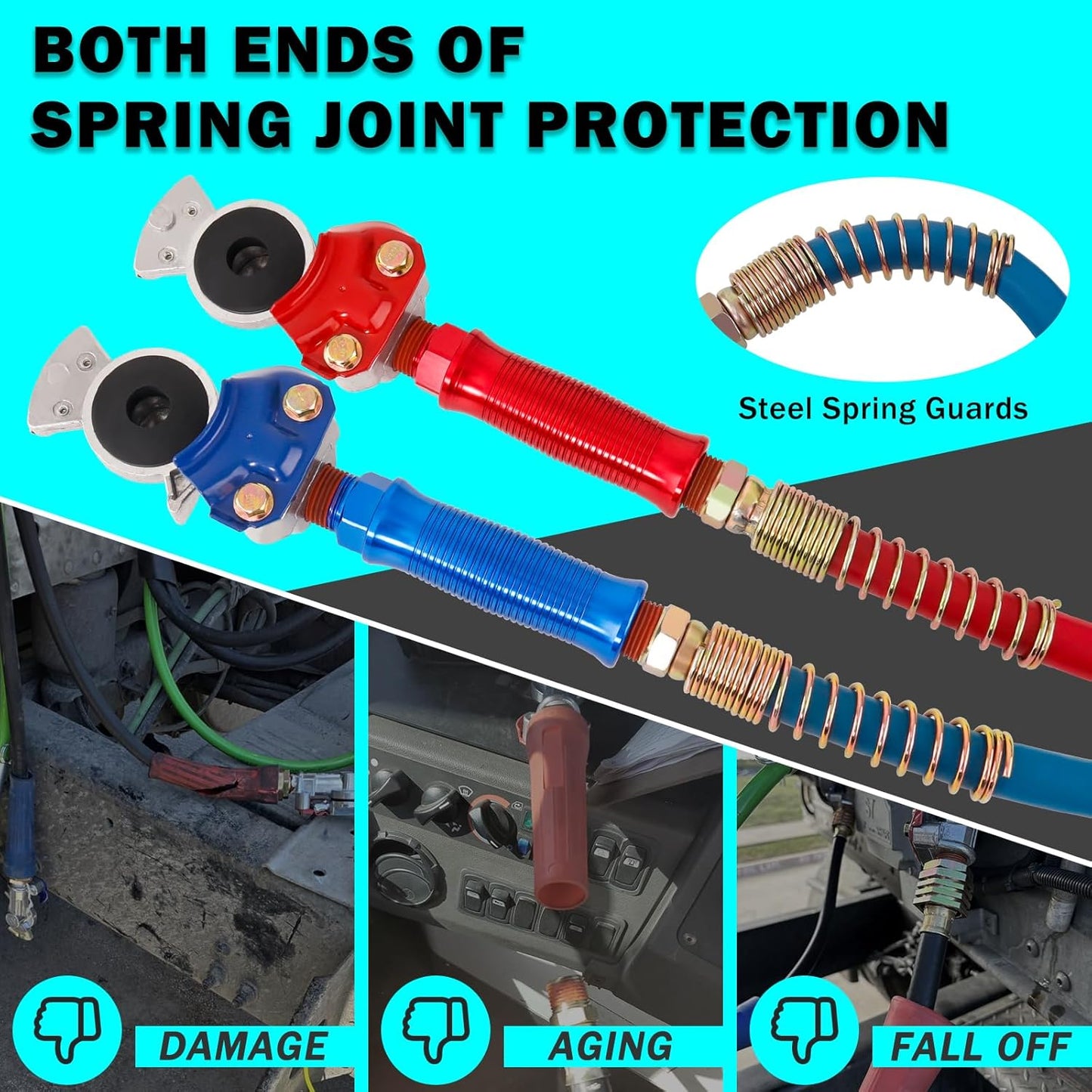 15FT Semi Truck Air Line Kit with Gladhand Holder and Springs Kit Red & Blue Air Brake Hoses and 7 Way Trailer Cord 3-In-1 Air Lines Set for Semi Truck Trailer Tractor