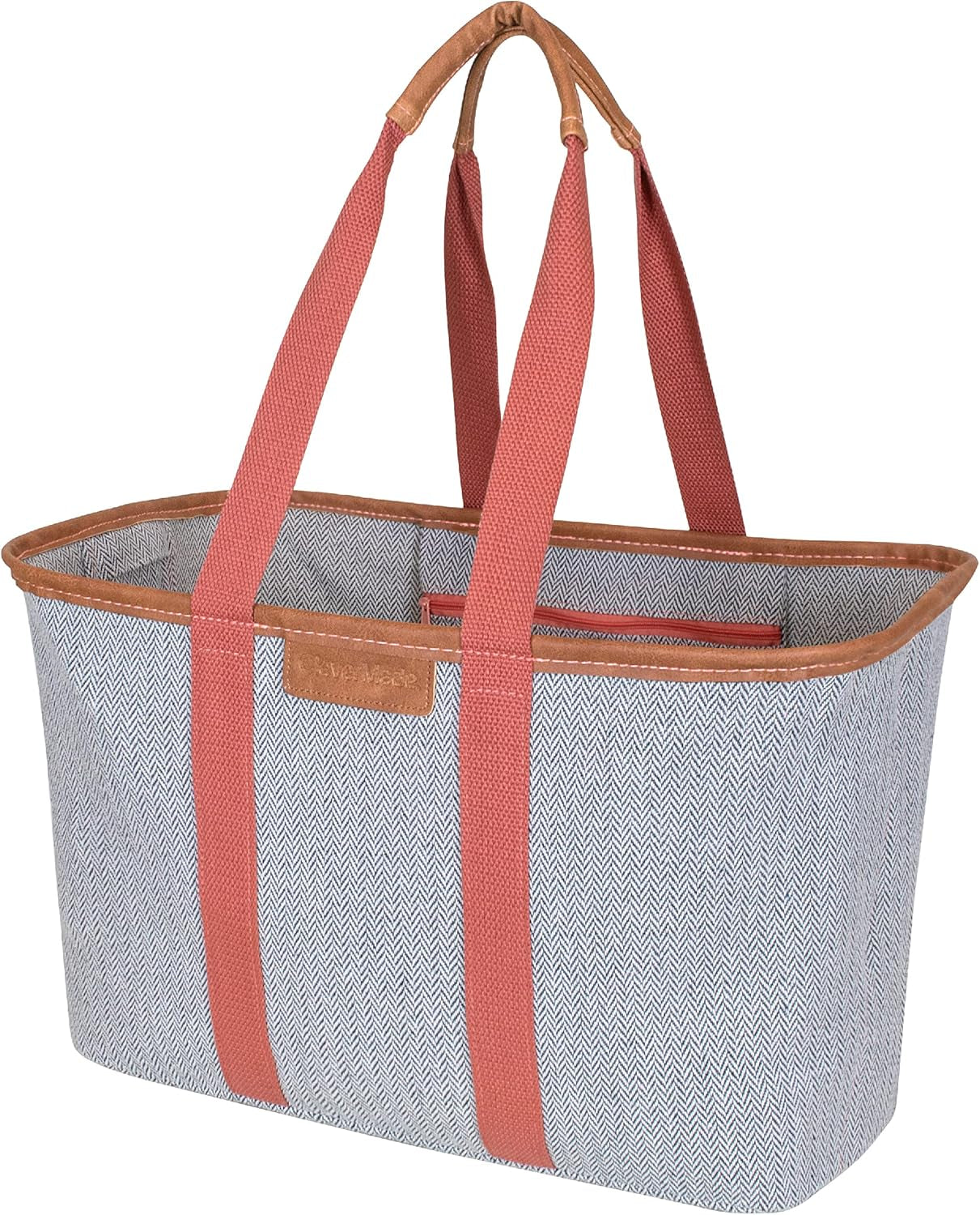 Collapsible LUXE Tote, Geometric Taupe - 30L (8 Gal) Structured Tote Bag with Handles and Reinforced Bottom - Reusable Grocery Bag, Shopping Bag, Utility Tote Bag