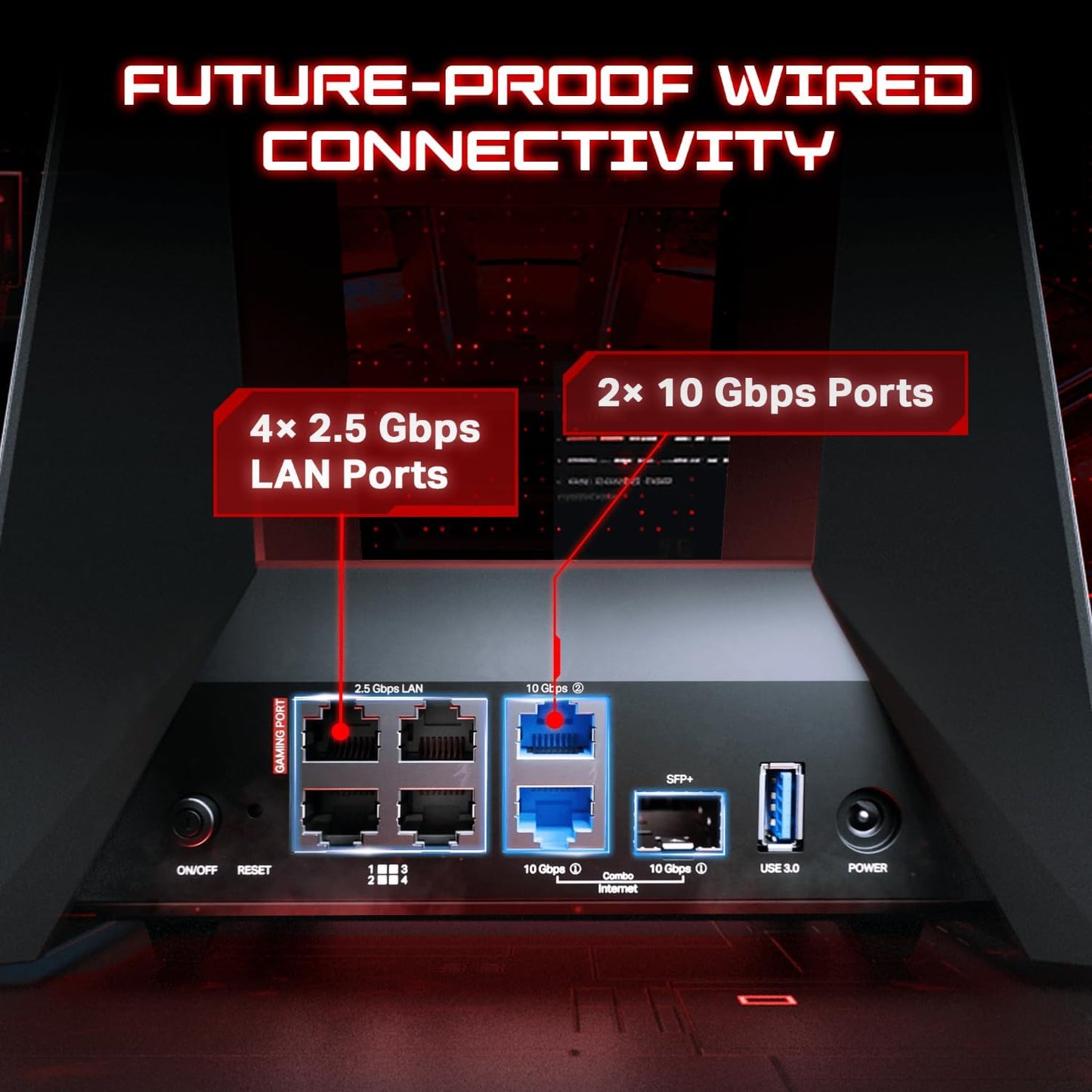 Tri-Band BE19000 Wi-Fi 7 Gaming Router Archer GE800 | 12-Stream 19 Gbps | 2ร10G + 4ร2.5G Ports, USB 3.0 | Turbo Acceleration, Dedicated Gaming Port & Panel, RGB Lighting | Easymesh, Homeshield