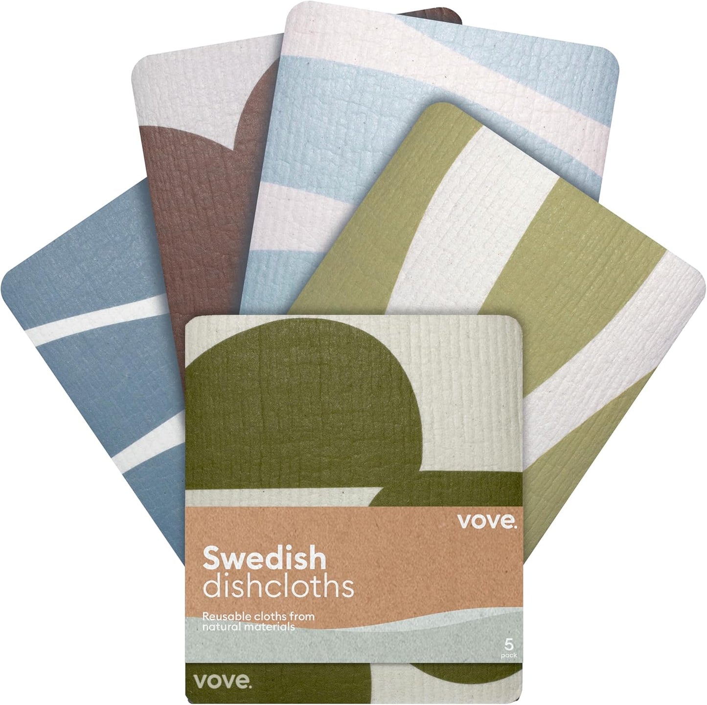 Swedish Dishcloths 5 Pack | Reusable Paper Towels | Eco-Friendly Cleaning Cloths | Designer Prints | Absorbent Natural Cellulose & Cotton | Sustainable Kitchen Sponge Cloth | Washable