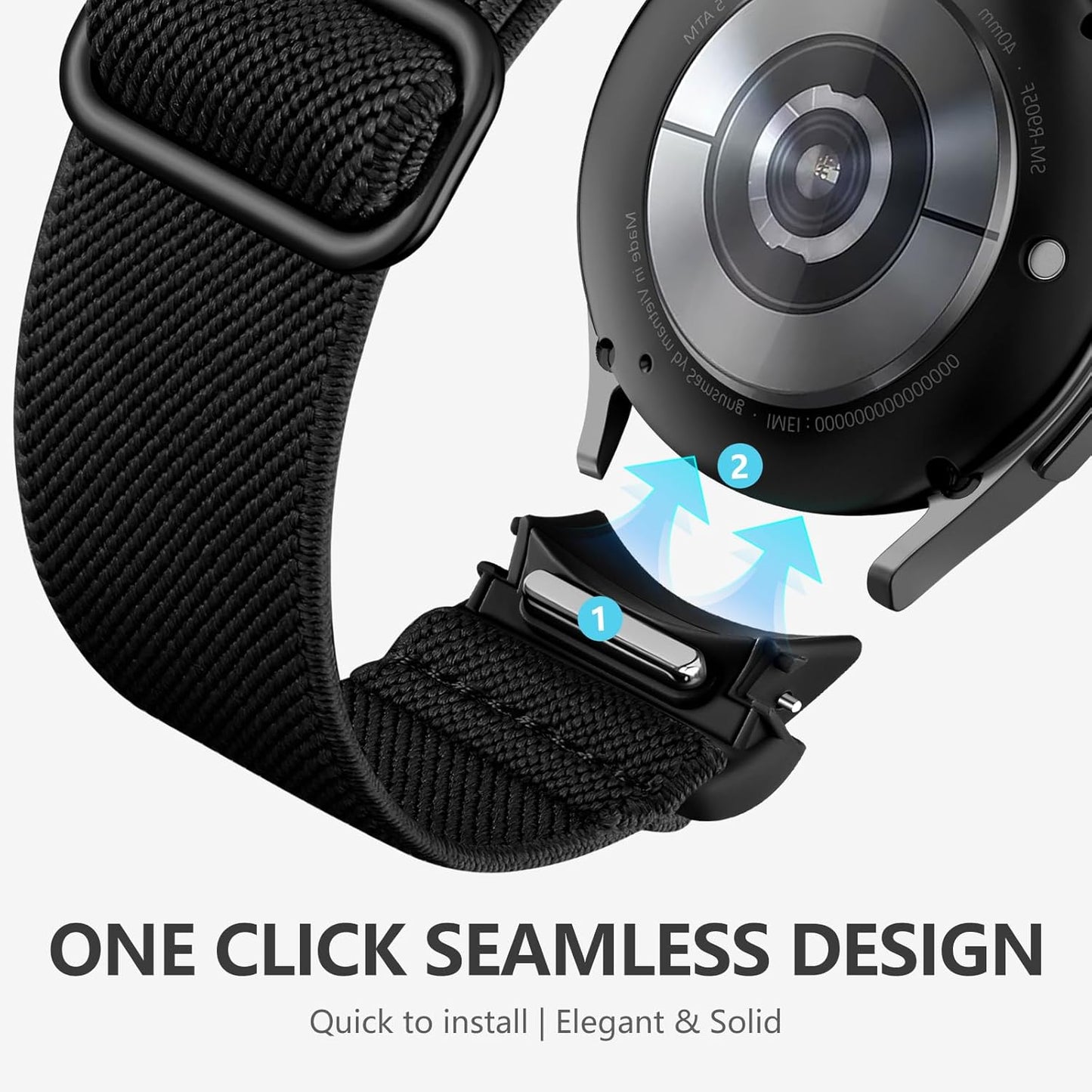 Elastic Bands Compatible with Samsung Galaxy Watch 6/5/4 40M 44Mm/6 Classic 43Mm 47Mm/5 Pro 45Mm/4 Classic 42Mm 46Mm, 20Mm One Click No Gap Nylon Stretchy Strap for Galaxy Watch Band Women Men