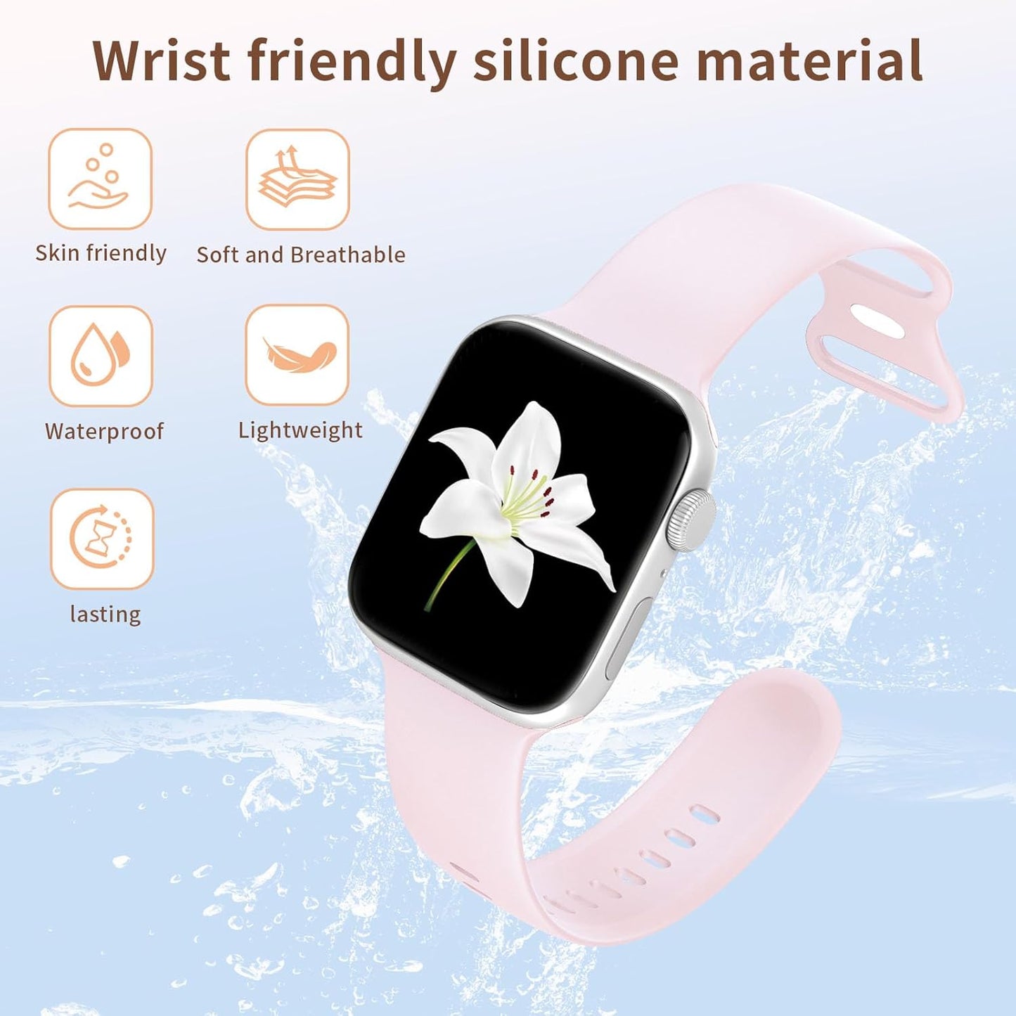 Band Compatible with Apple Watch 38Mm 40Mm 41Mm 42Mm 44Mm 45Mm 49Mm S/M L/M, Replacement Soft Silicone Sport Strap for Iwatch Series Ultra 9/8/7/6/5/4/3/2/1 SE Women Men