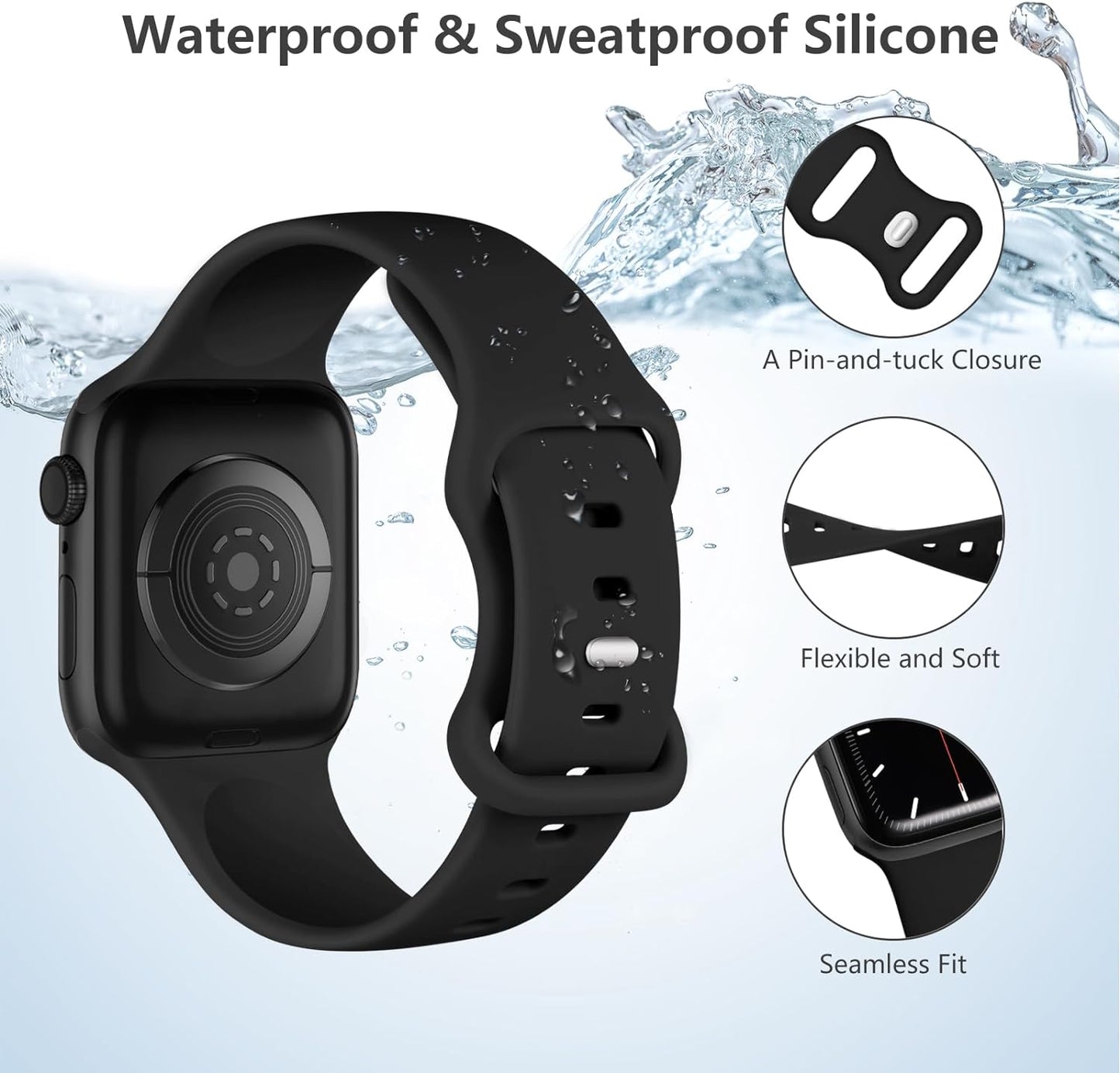 Sport Band Compatible with Apple Watch Band 44Mm 40Mm 45Mm 42Mm 38Mm 41Mm 49Mm, Soft Silicone Waterproof Replacement Strap for Iwatch Watch Series 9 8 7 6 5 4 3 2 1 SE Ultra Women Men