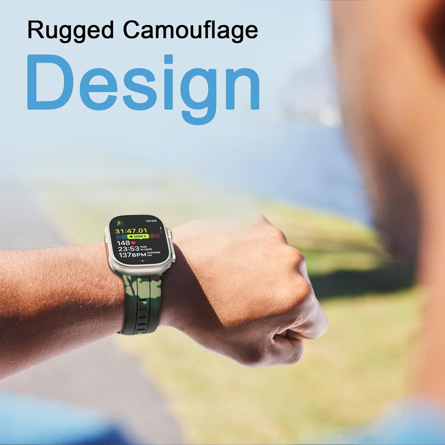 Band Compatible with Apple Watch 42/44/45/46/49Mm Women Men,Fashion Wild Camouflage Pattern Wristband Replacement Sport Strap for Iwatch Ultra 2 Series 10 9 8 7 6 5 4 3 2 1 Se,Camouflage Green