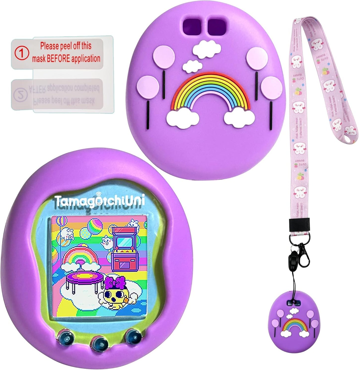 Silicone Shell Cover Compatible with Tamagotchi Uni, Silicone Protective Sleeve Case for Tamagotchi Uni Protector Skin with Lanyard (Pink) ZOUSA